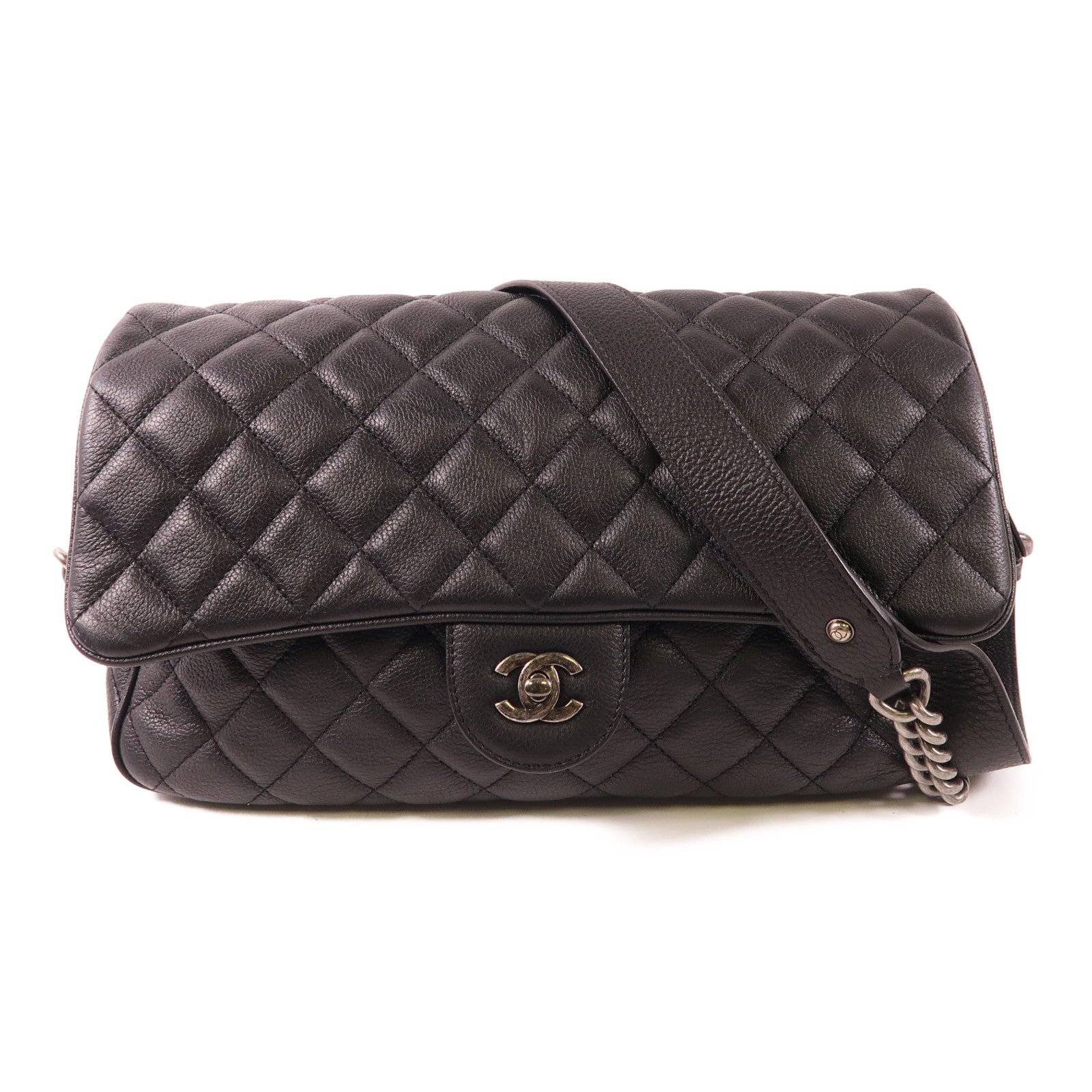 CHANEL CC Shoulder Bag Calfskin Leather Black