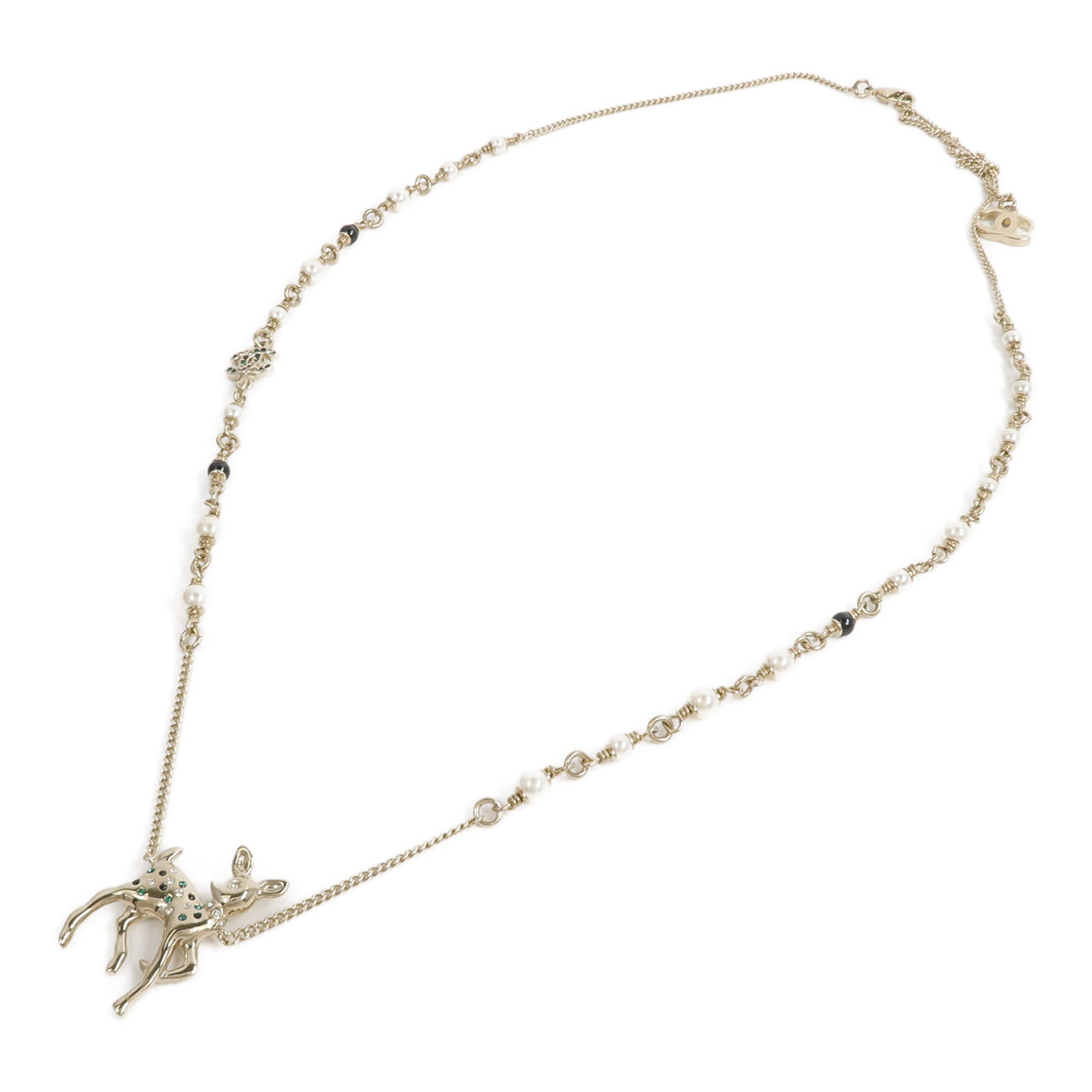 CHANEL 金屬Crystal Pearl Deer Necklace項鍊