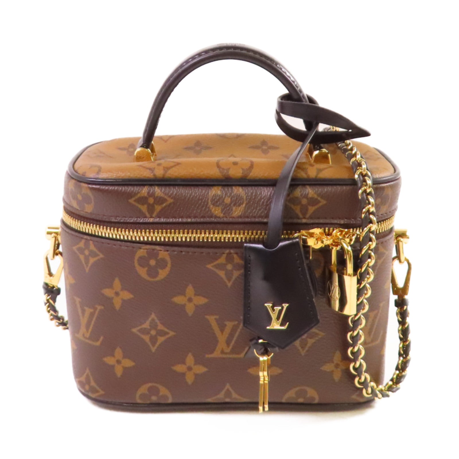 LOUIS VUITTON Monogram Reverse Vanity PM金扣手挽肩背兩用袋啡色
