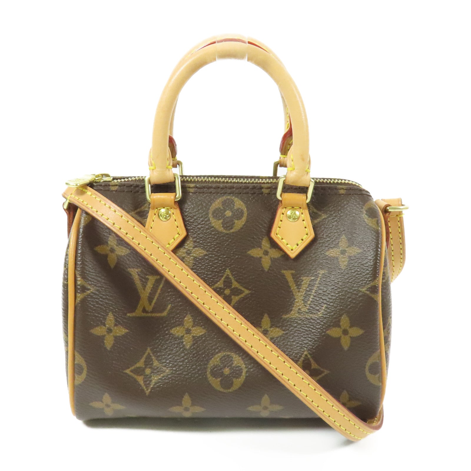LOUIS VUITTON Monogram Nano Speedy金扣手挽肩背兩用袋棕色