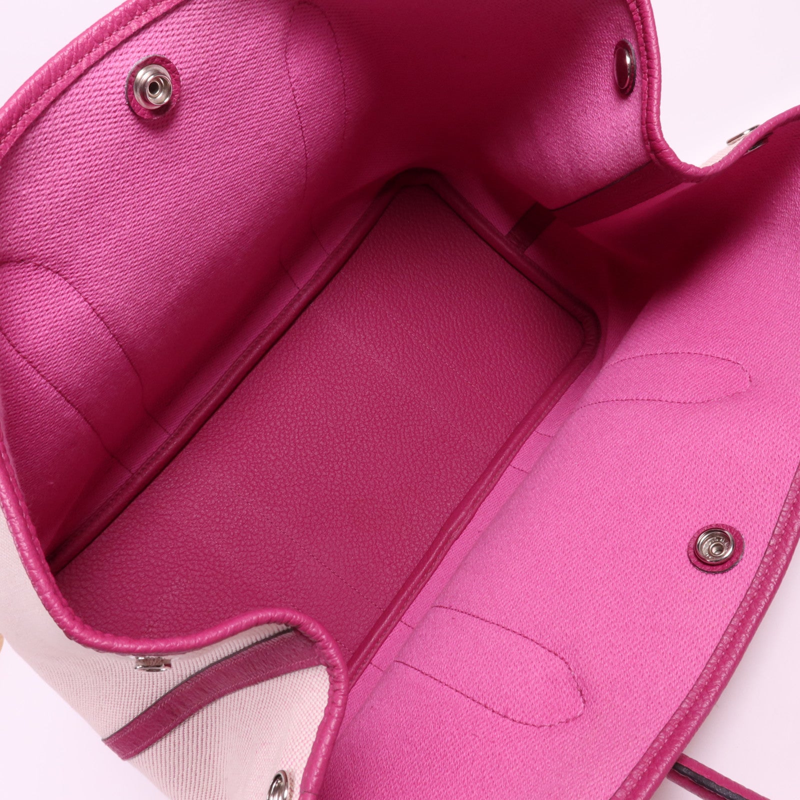 HERMES 帆布/皮革Garden Party PM銀扣手挽袋Rose Pourpre