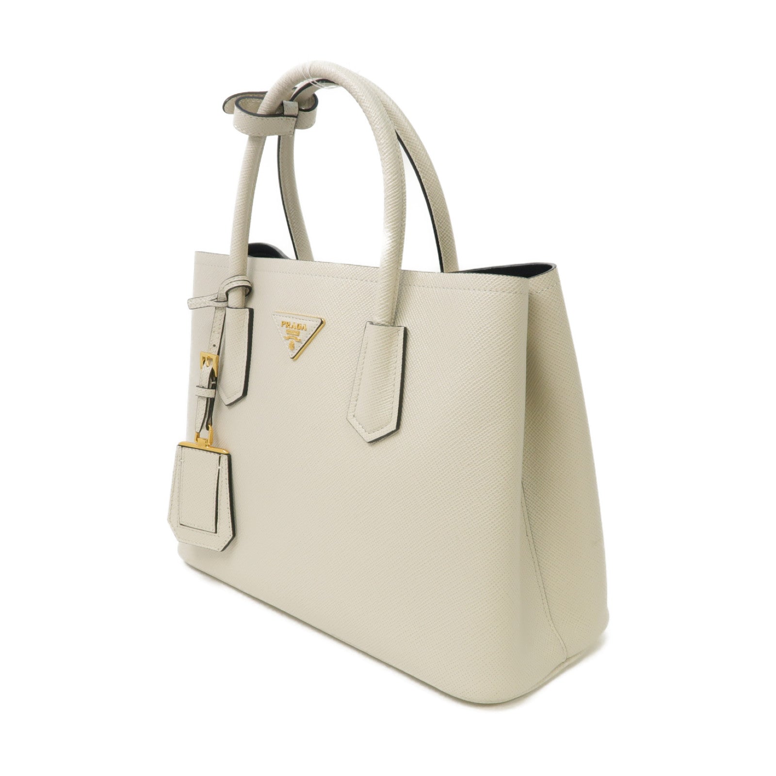 PRADA 牛皮皮革2 Way Tote Bag金扣手挽肩背兩用袋白色