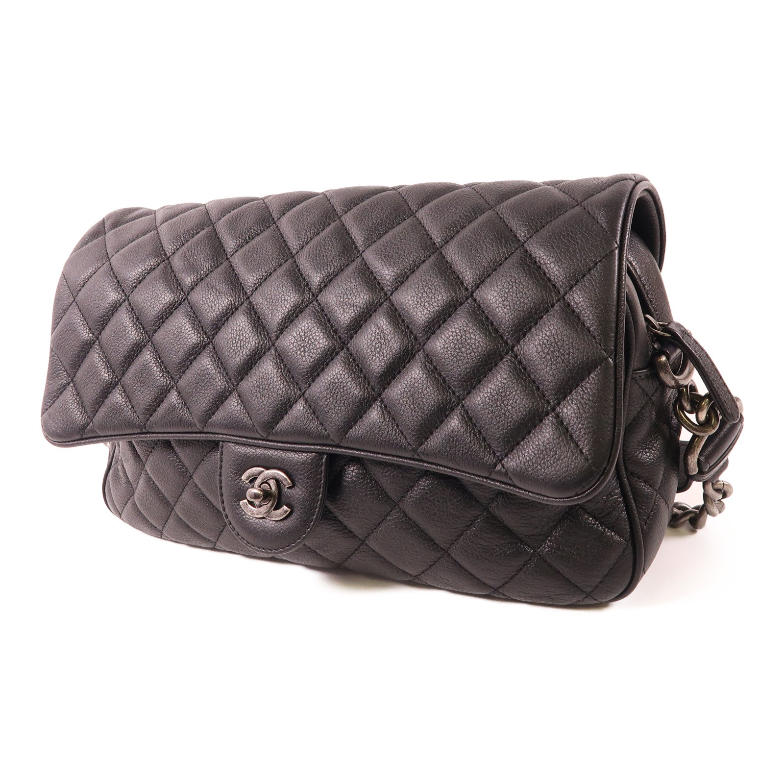 CHANEL CC Shoulder Bag Calfskin Leather Black