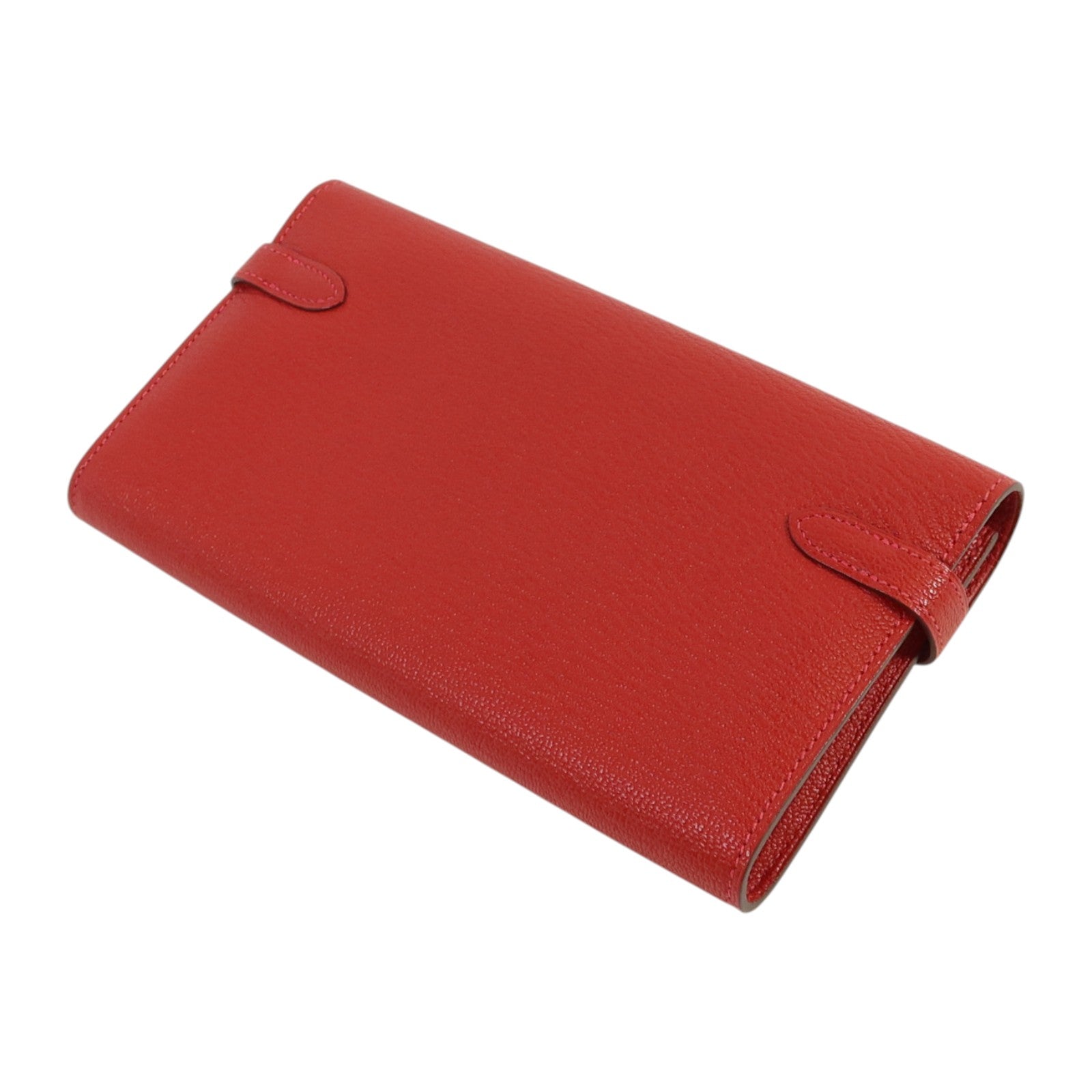 HERMES Chevre皮革Kelly Wallet銀扣長錢包Rouge Vif