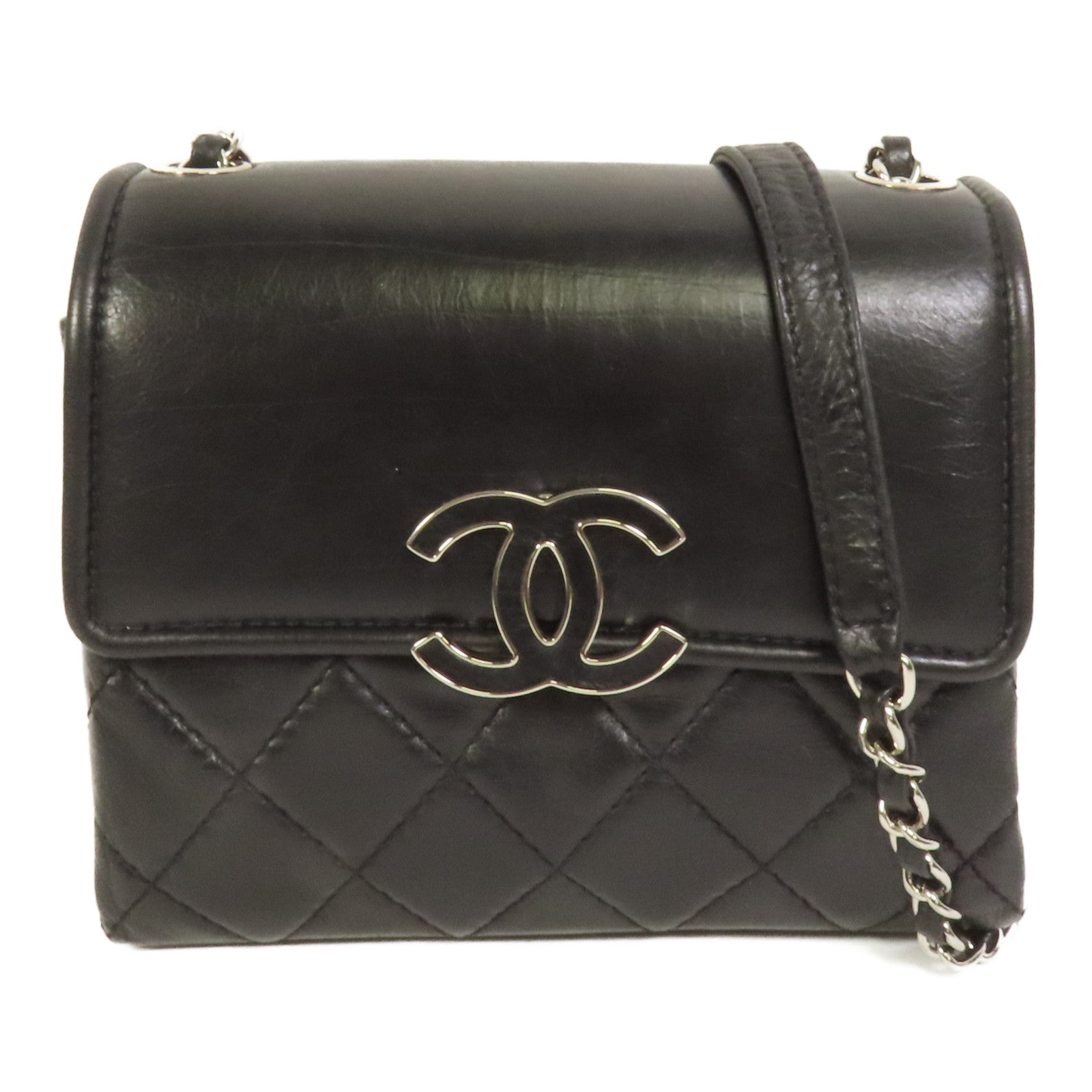 CHANEL 牛皮皮革Chain Shoulder銀扣肩背袋