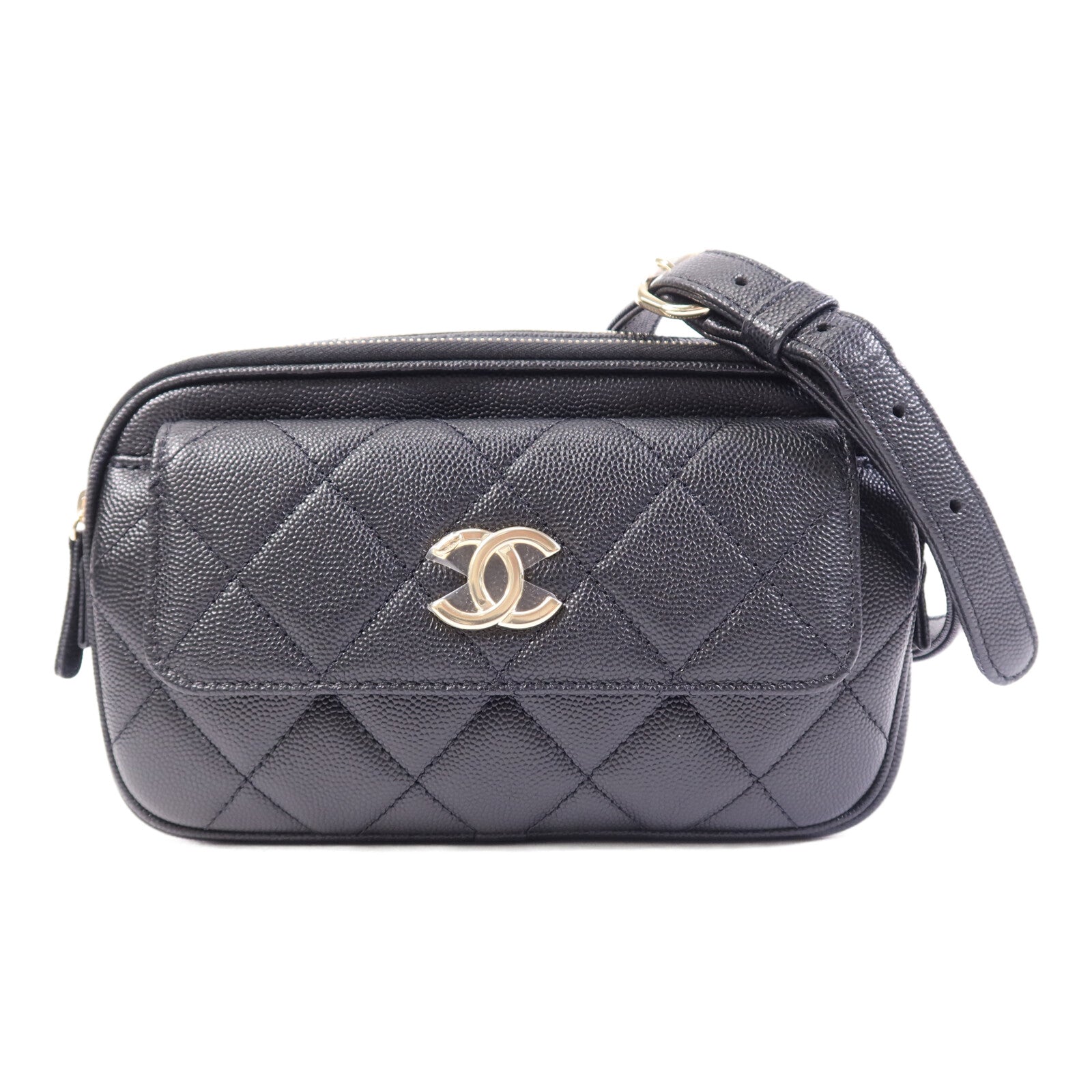 CHANEL 牛皮皮革Waist Bag金扣鏈帶腰包