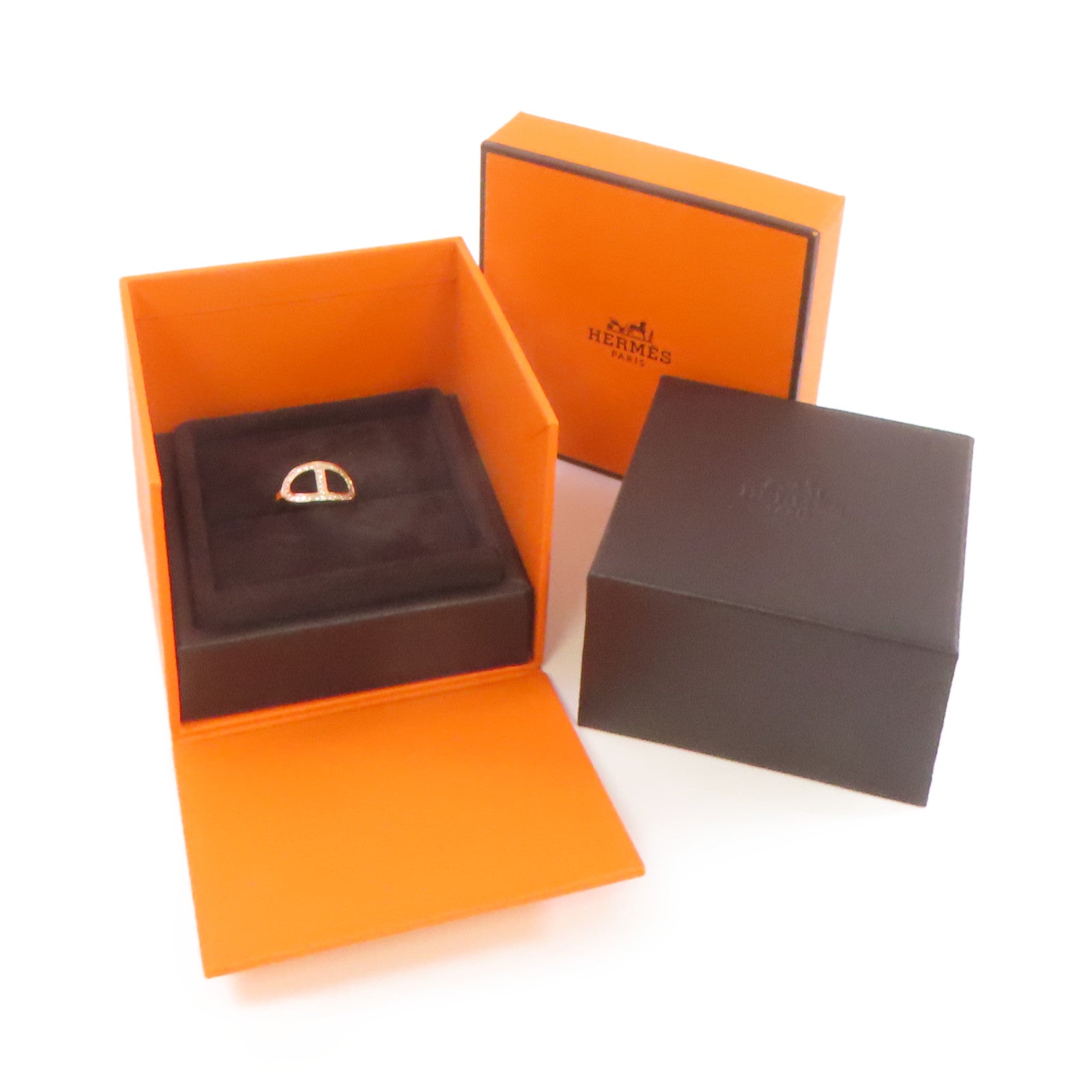 HERMES **【激減優惠】18K玫瑰金/鑽石Bague Chaine d'ancre Ring戒指#49/US#5