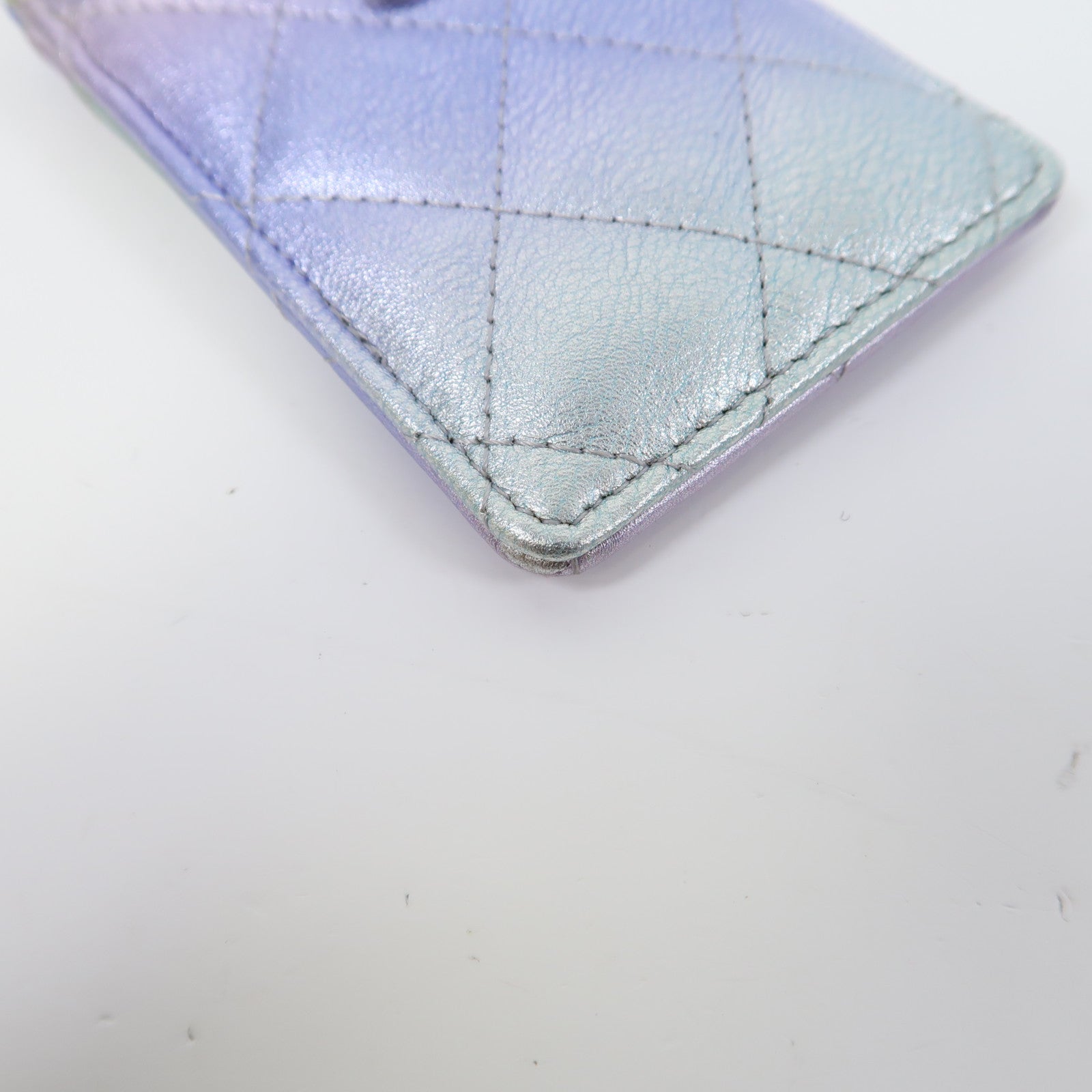 CHANEL 菱格牛皮皮革Card Case銀扣卡片套紫色/綠色