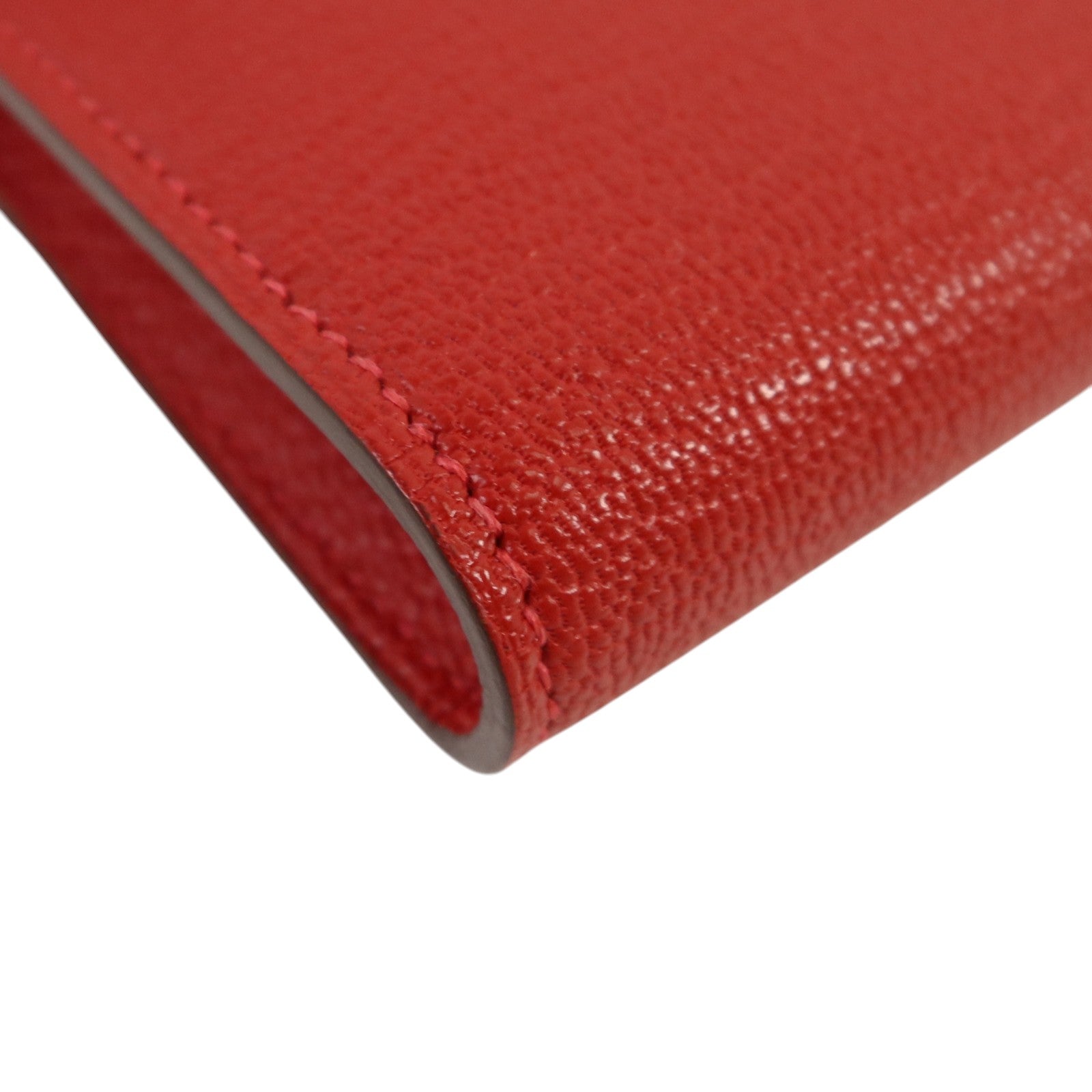 HERMES Chevre皮革Kelly Wallet銀扣長錢包Rouge Vif