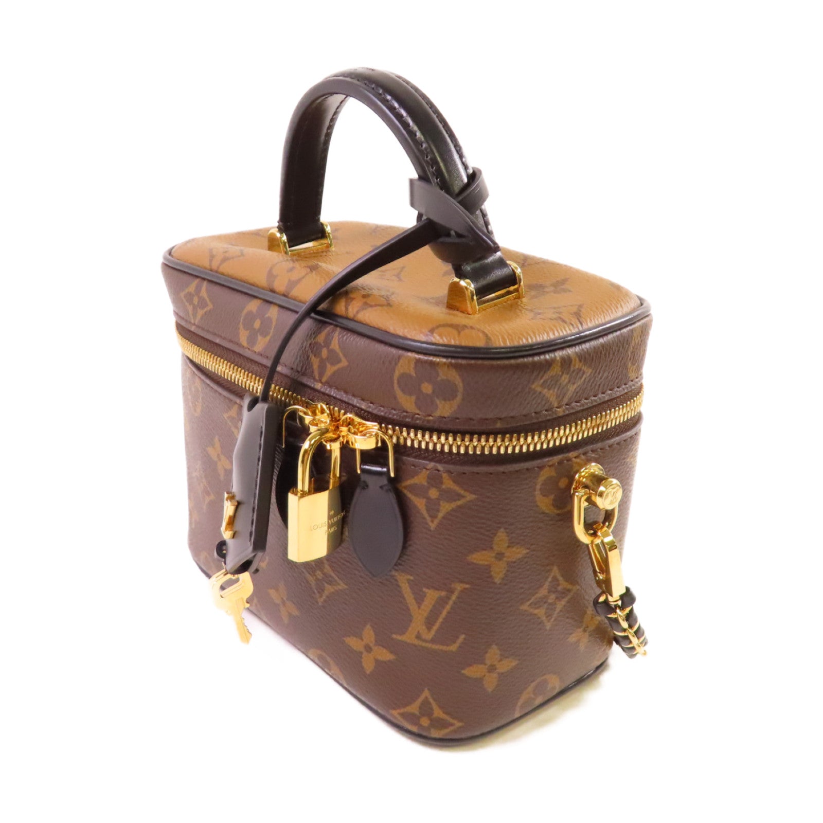 LOUIS VUITTON Monogram Reverse Vanity PM金扣手挽肩背兩用袋啡色