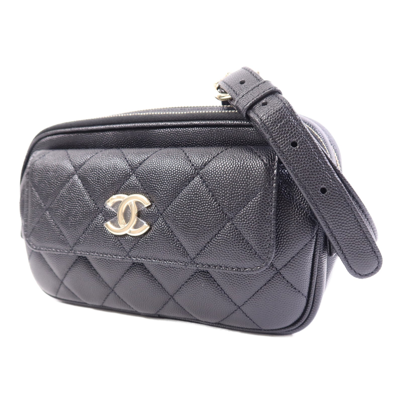 CHANEL 牛皮皮革Waist Bag金扣鏈帶腰包