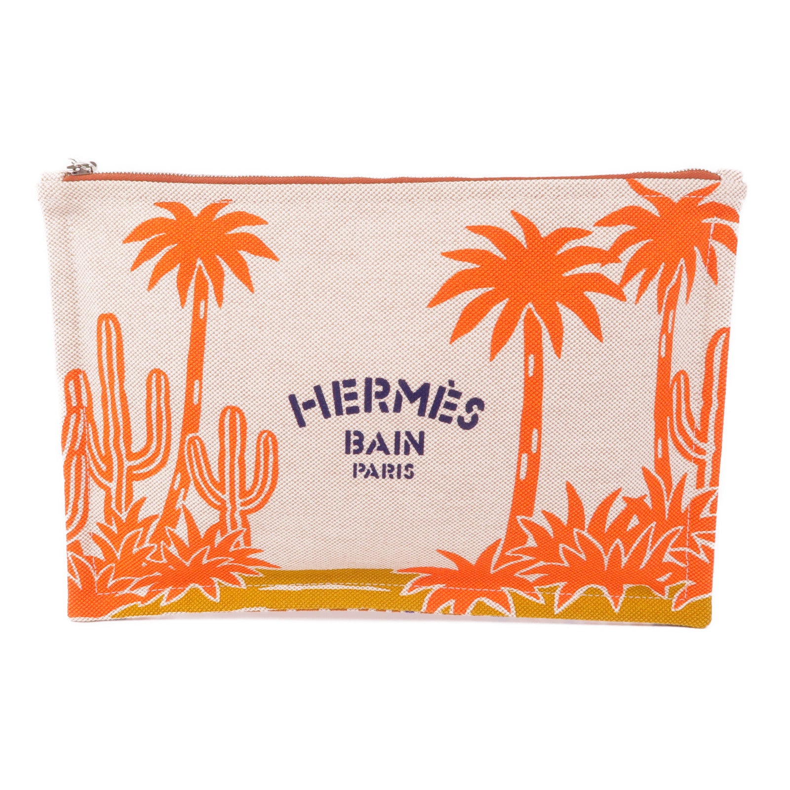 HERMES 帆布Le Bel Oasis Case銀扣手拿包