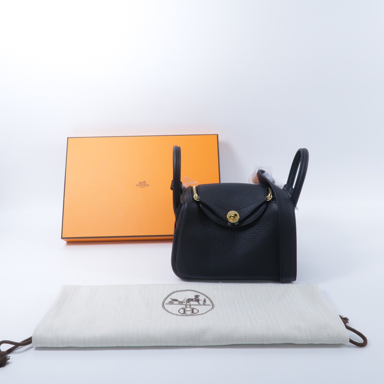 HERMES Clemence皮革Mini Lindy手挽肩背兩用袋Noir