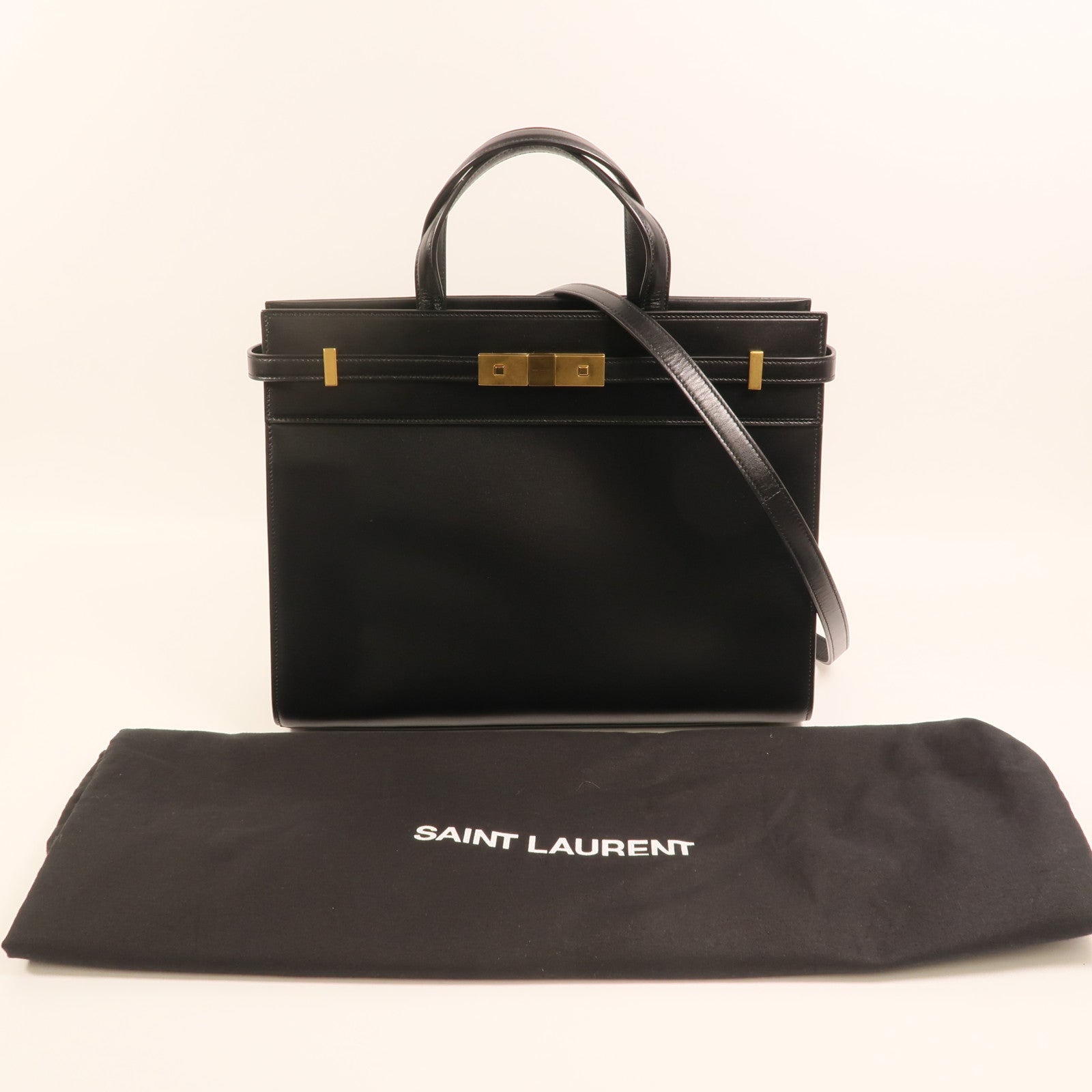SAINT LAURENT 牛皮皮革Manhattan金扣手挽肩背兩用袋
