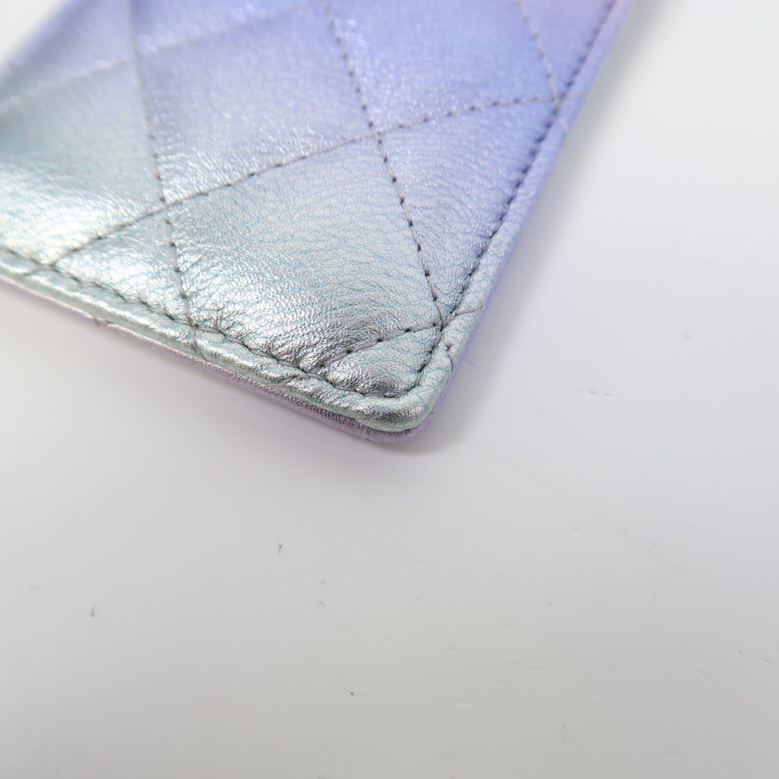 CHANEL 菱格牛皮皮革Card Case銀扣卡片套紫色/綠色