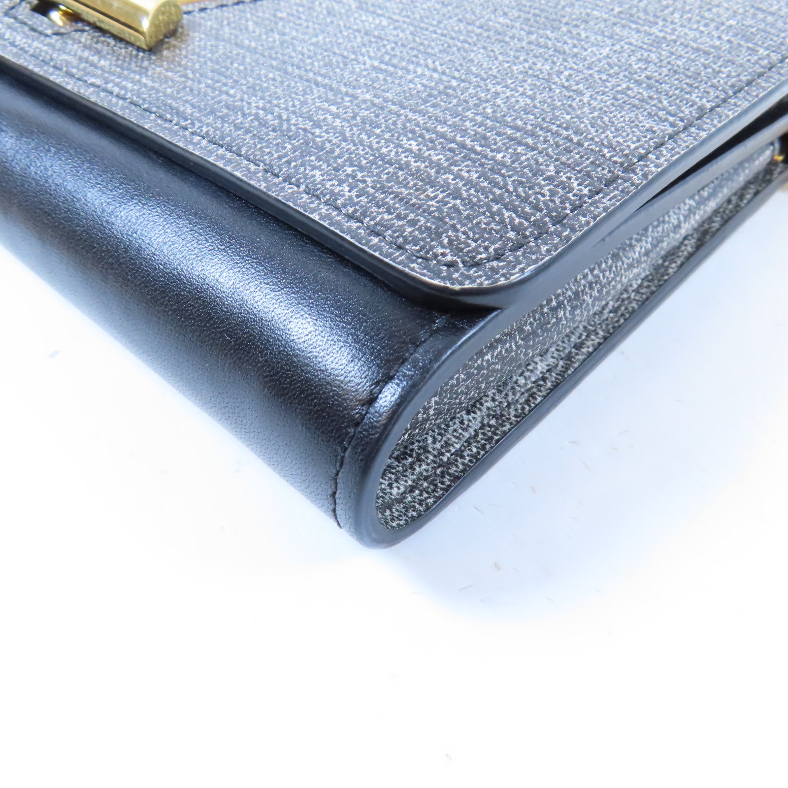 LOUIS VUITTON Epi Pouch Wallet金扣鏈帶肩背袋黑色/灰色