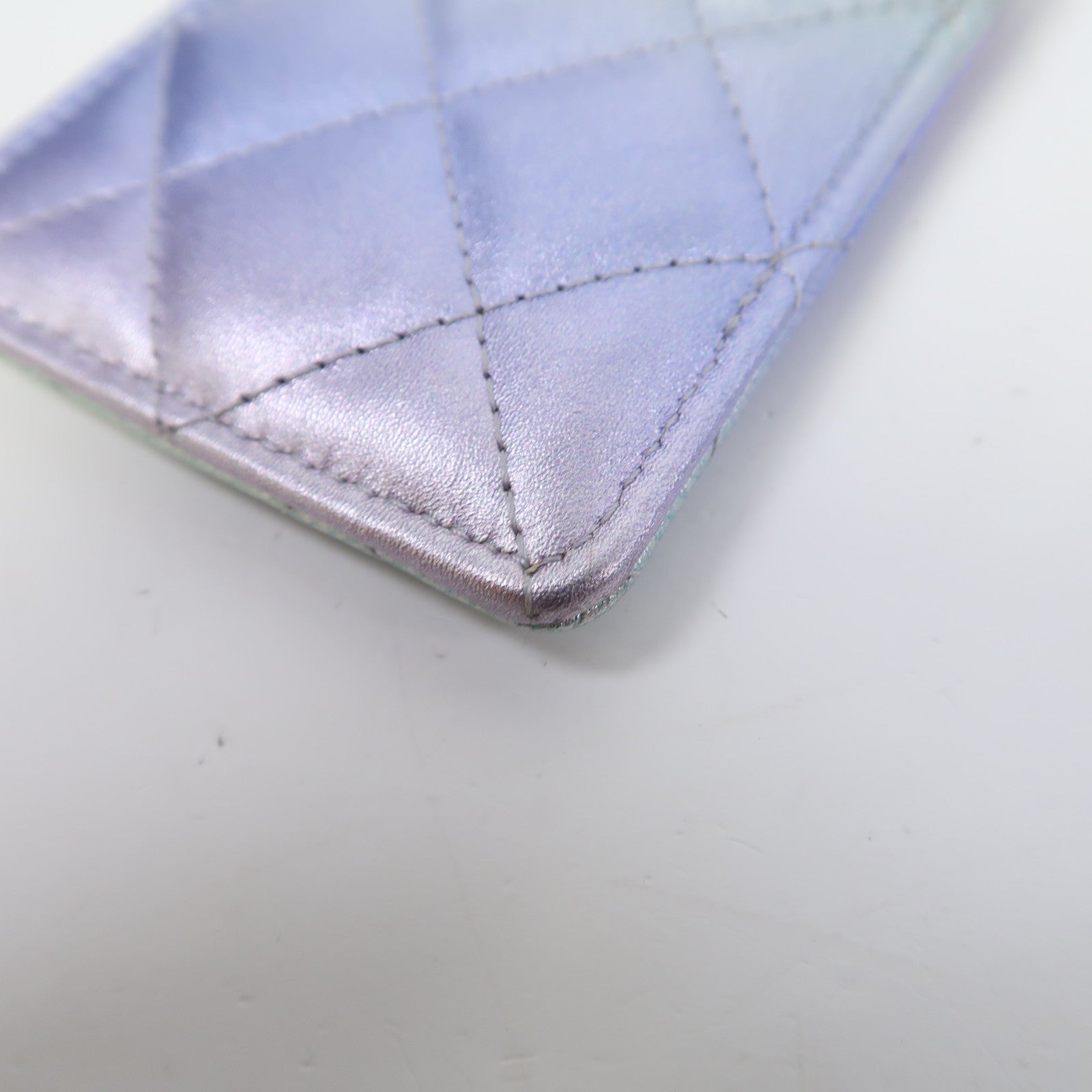 CHANEL 菱格牛皮皮革Card Case銀扣卡片套紫色/綠色