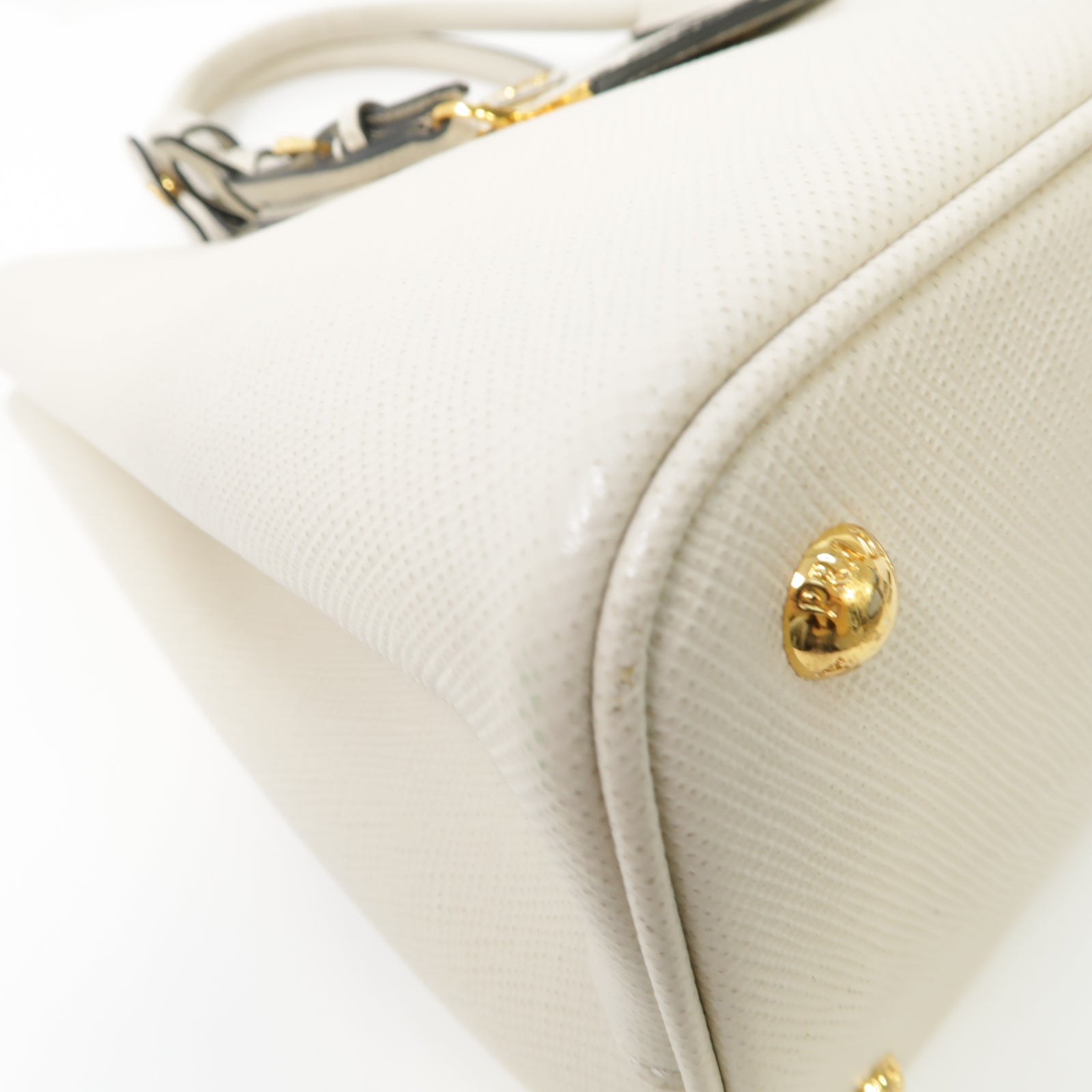 PRADA 牛皮皮革2 Way Tote Bag金扣手挽肩背兩用袋白色