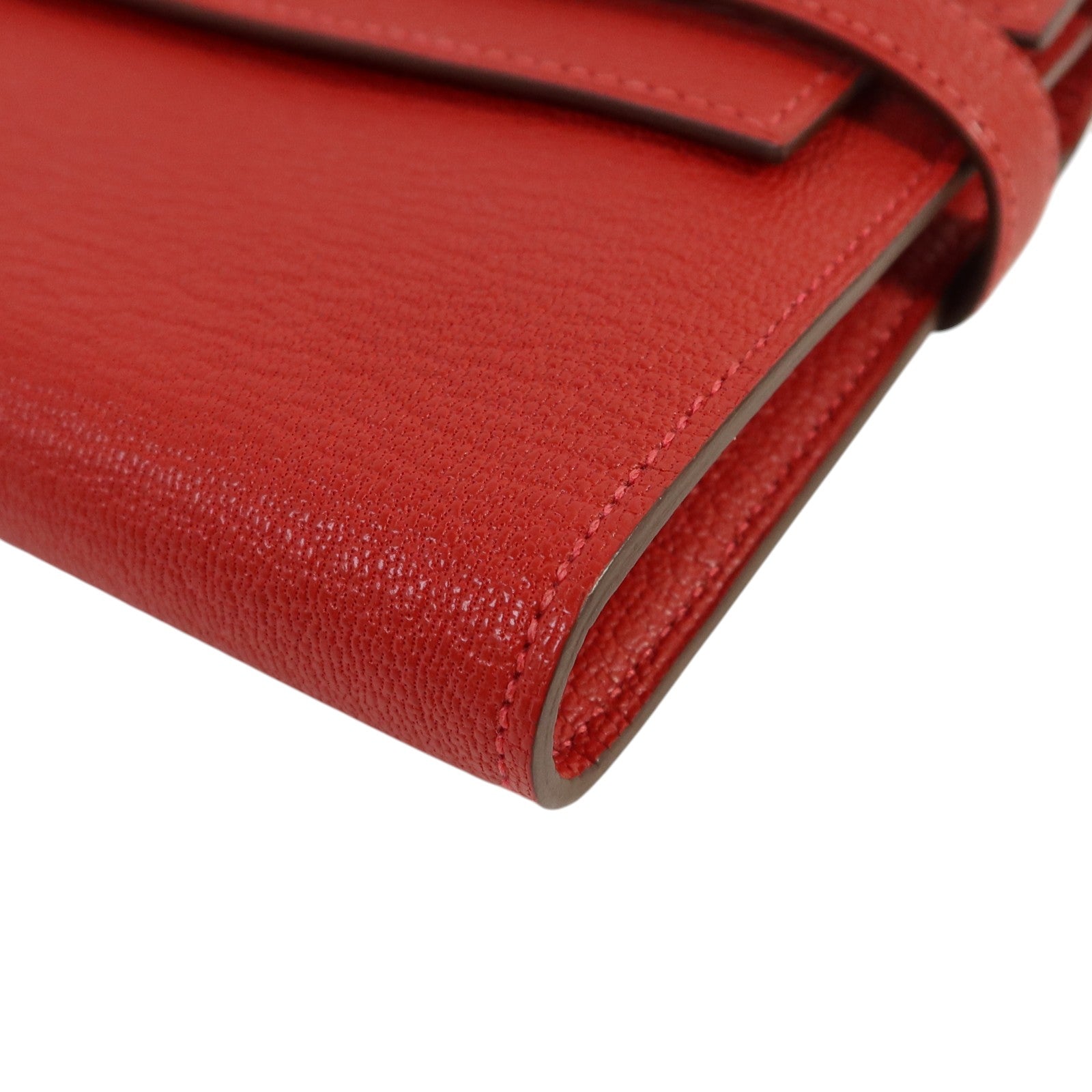 HERMES Chevre皮革Kelly Wallet銀扣長錢包Rouge Vif