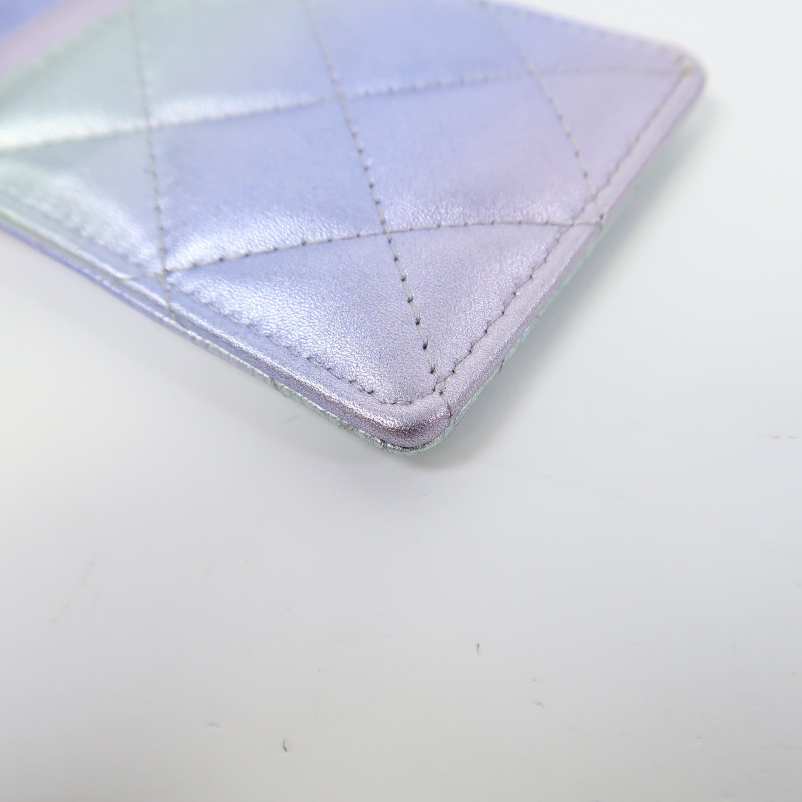 CHANEL 菱格牛皮皮革Card Case銀扣卡片套紫色/綠色