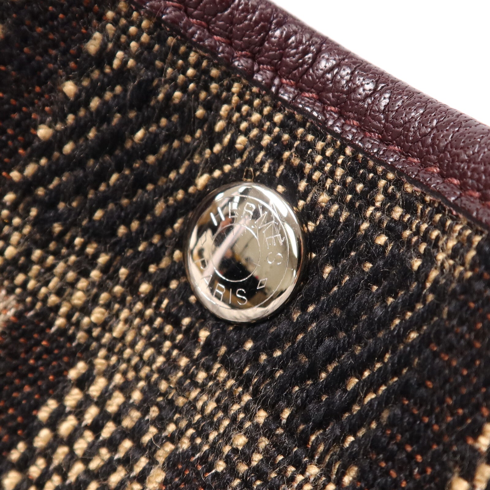 HERMES Wool Fabric/Negonda皮革Garden Party PM銀扣手挽袋Burgundy