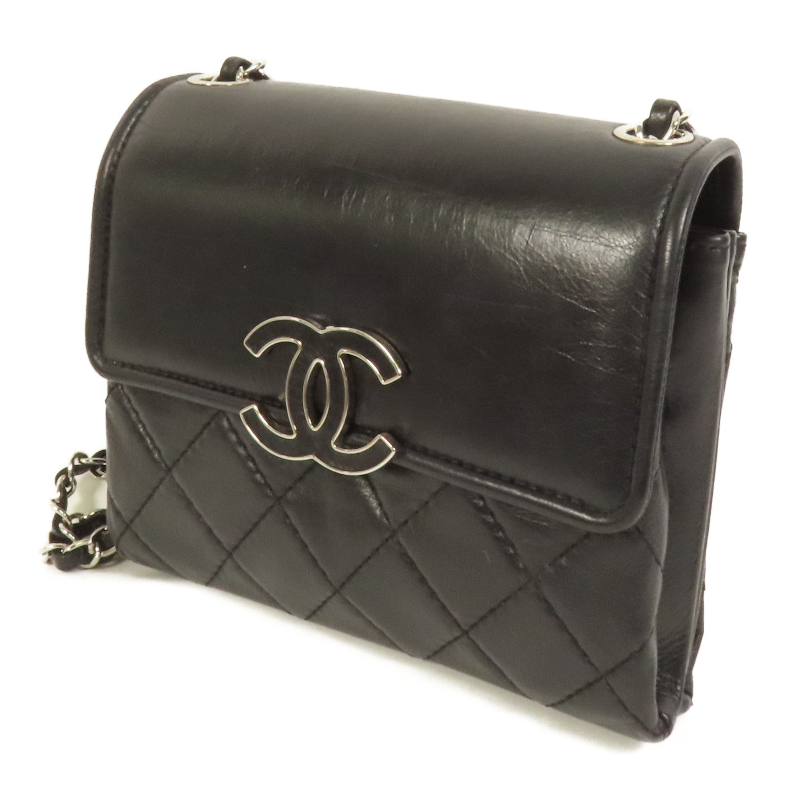 CHANEL 牛皮皮革Chain Shoulder銀扣肩背袋