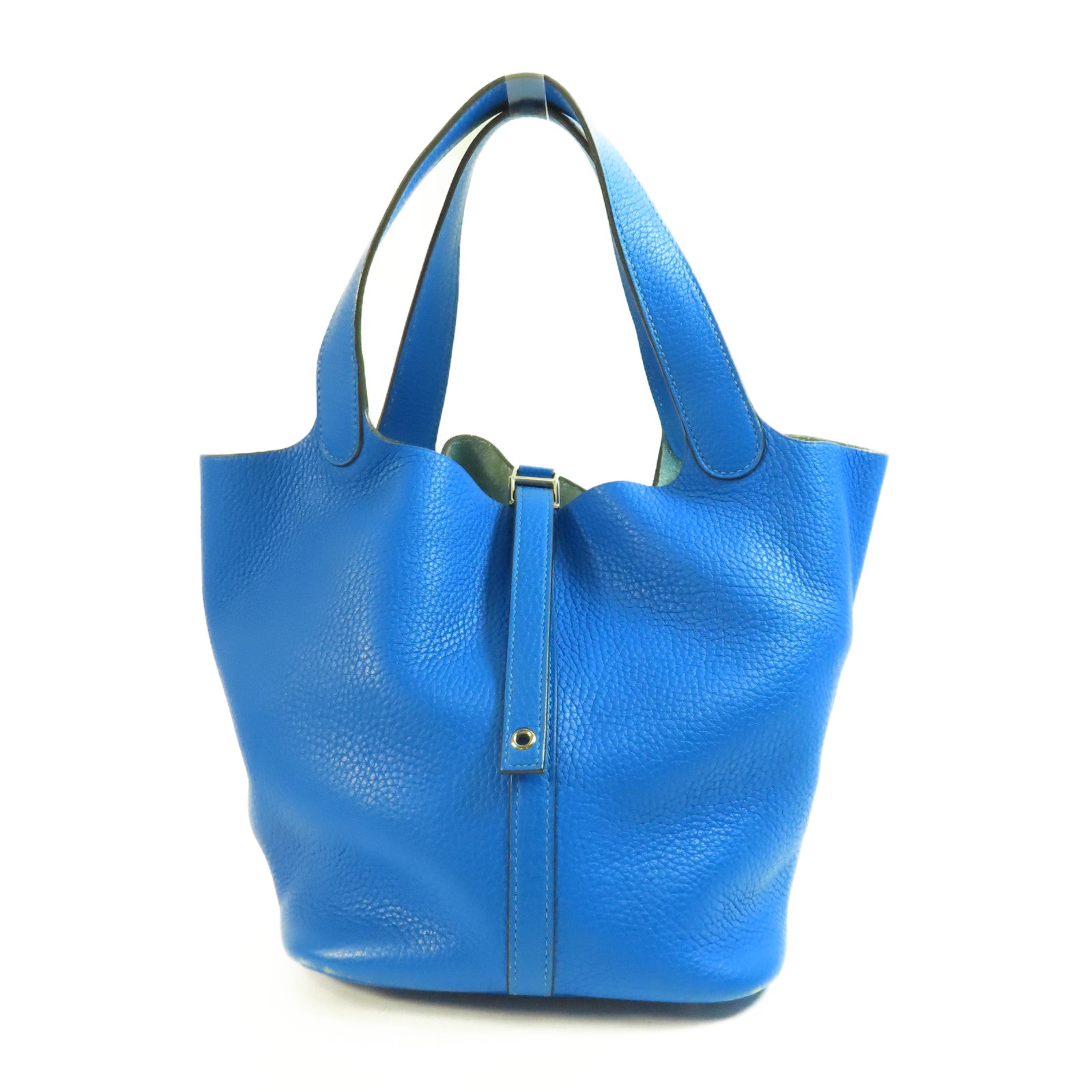 HERMES PHW Picotin MM Handbag Tote Clemence Leather Bleu Hydra