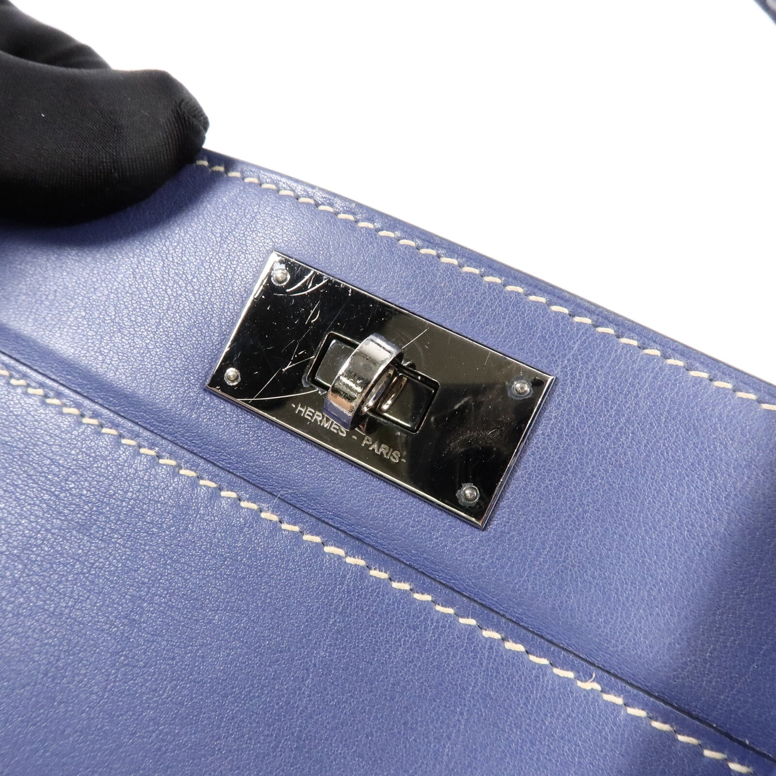 HERMES Evercolor皮革Tool Box 20手挽肩背兩用袋Bleu Agate