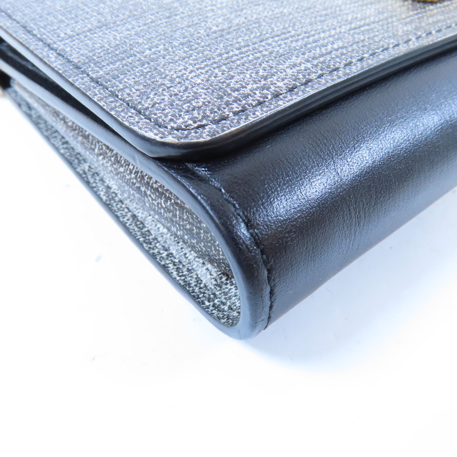LOUIS VUITTON Epi Pouch Wallet金扣鏈帶肩背袋黑色/灰色