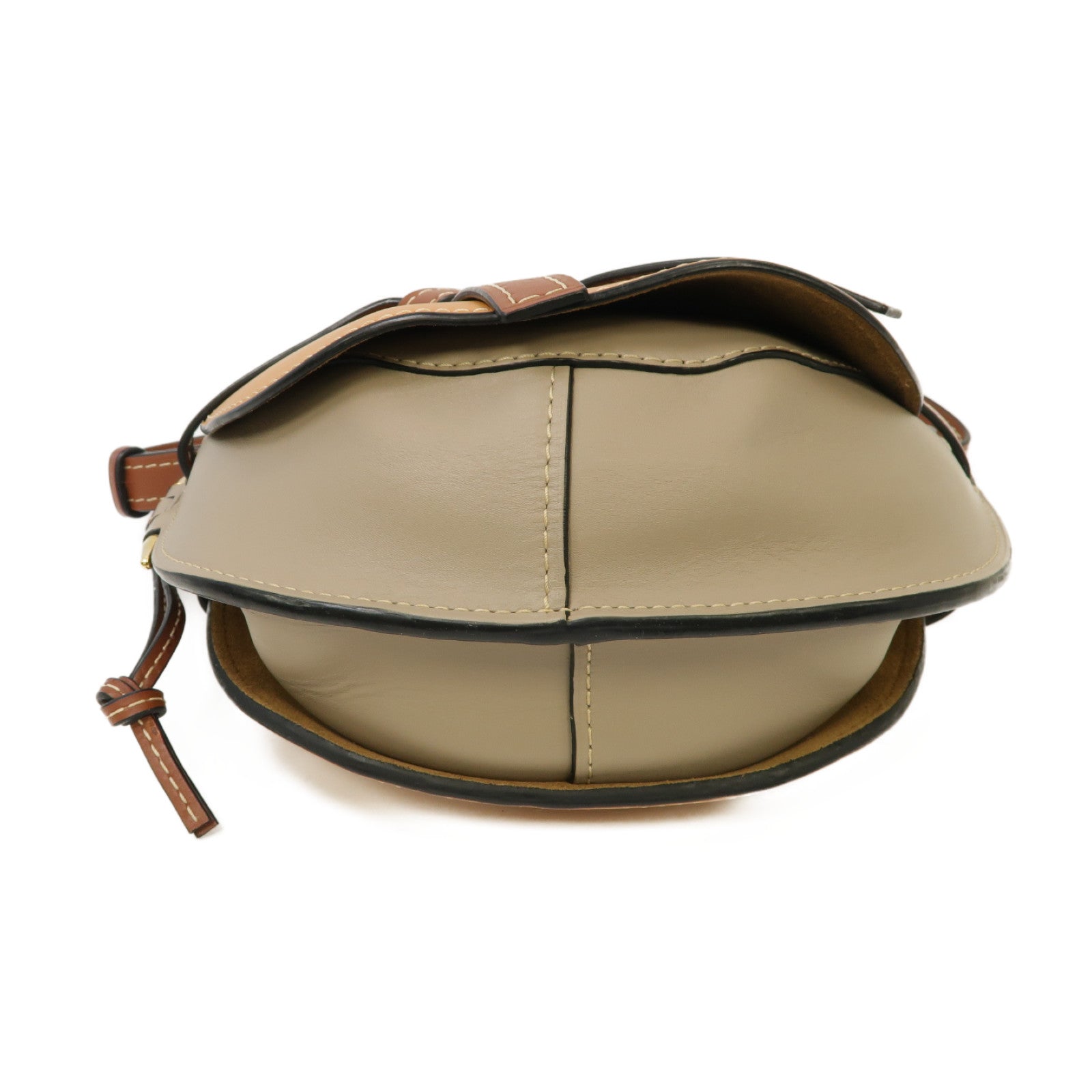 LOEWE 牛皮皮革Gate Small金扣肩背袋棕色/灰色