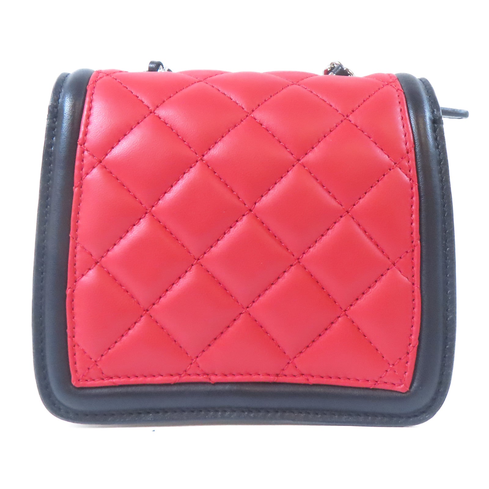CHANEL 菱格羊皮皮革Mini Graphic Flap銀扣鏈帶肩背袋紅色/黑色