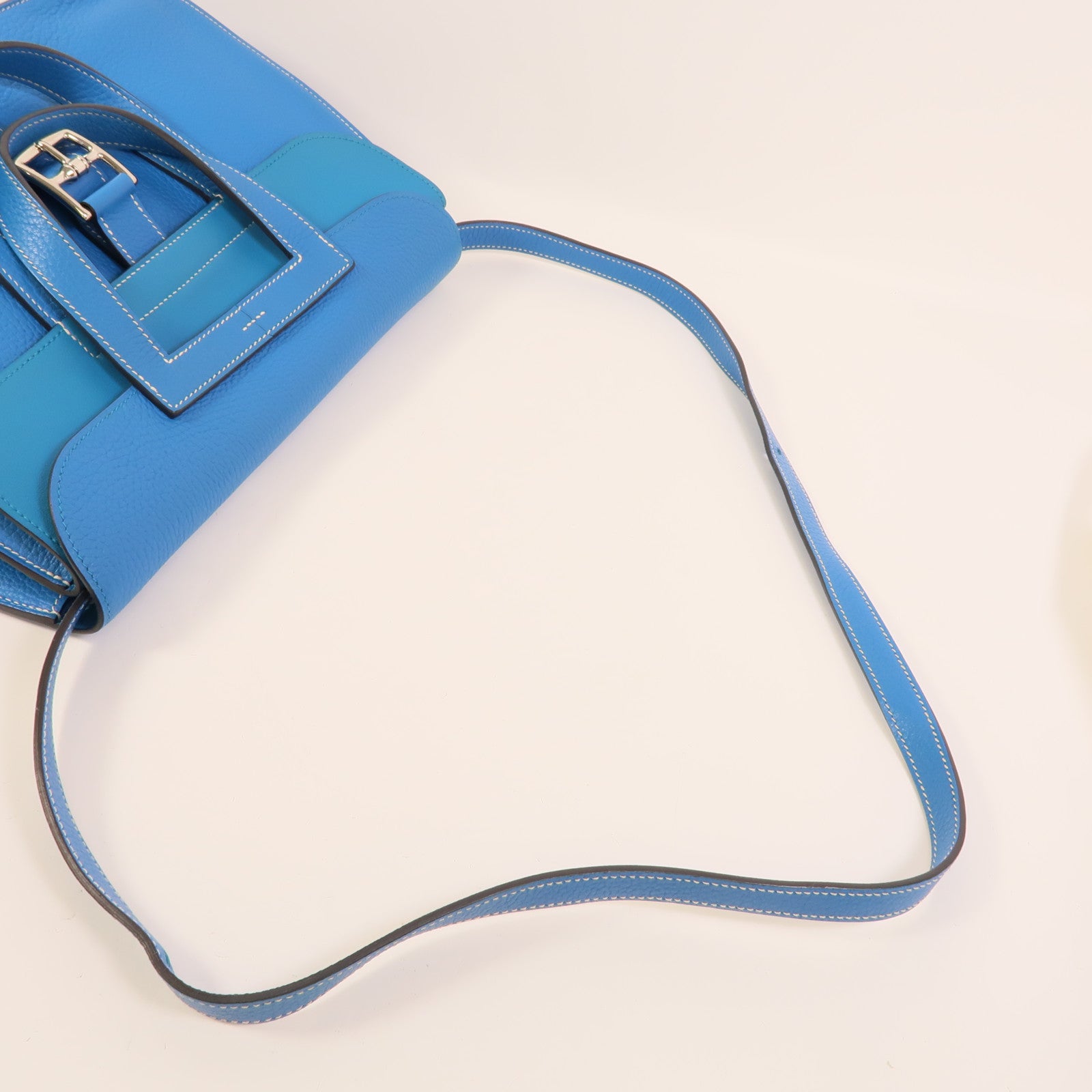 HERMES Clemence皮革Halzan 31手挽肩背兩用袋Bleu Hydra