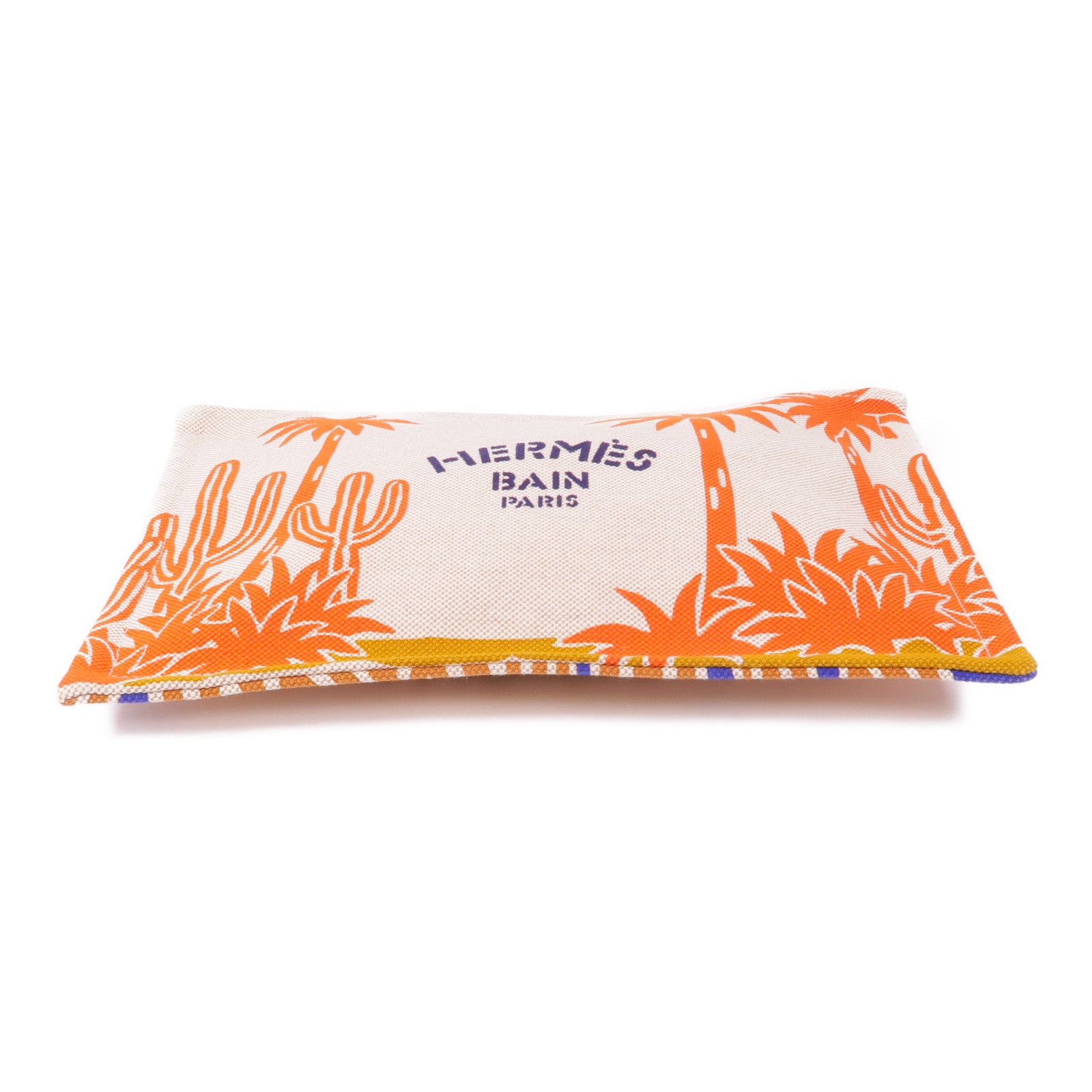 HERMES 帆布Le Bel Oasis Case銀扣手拿包