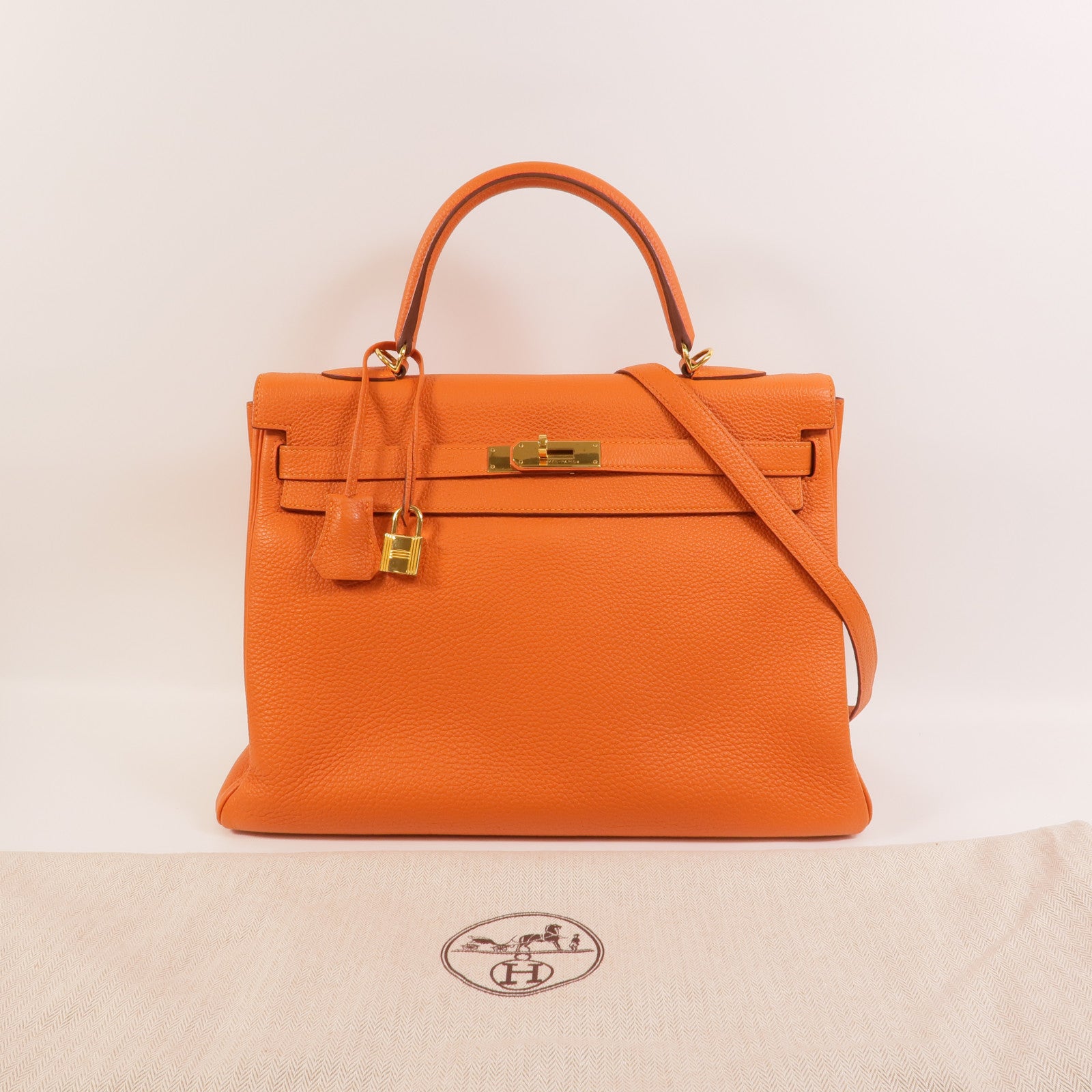 HERMES Clemence皮革Kelly 35手挽肩背兩用袋Orange
