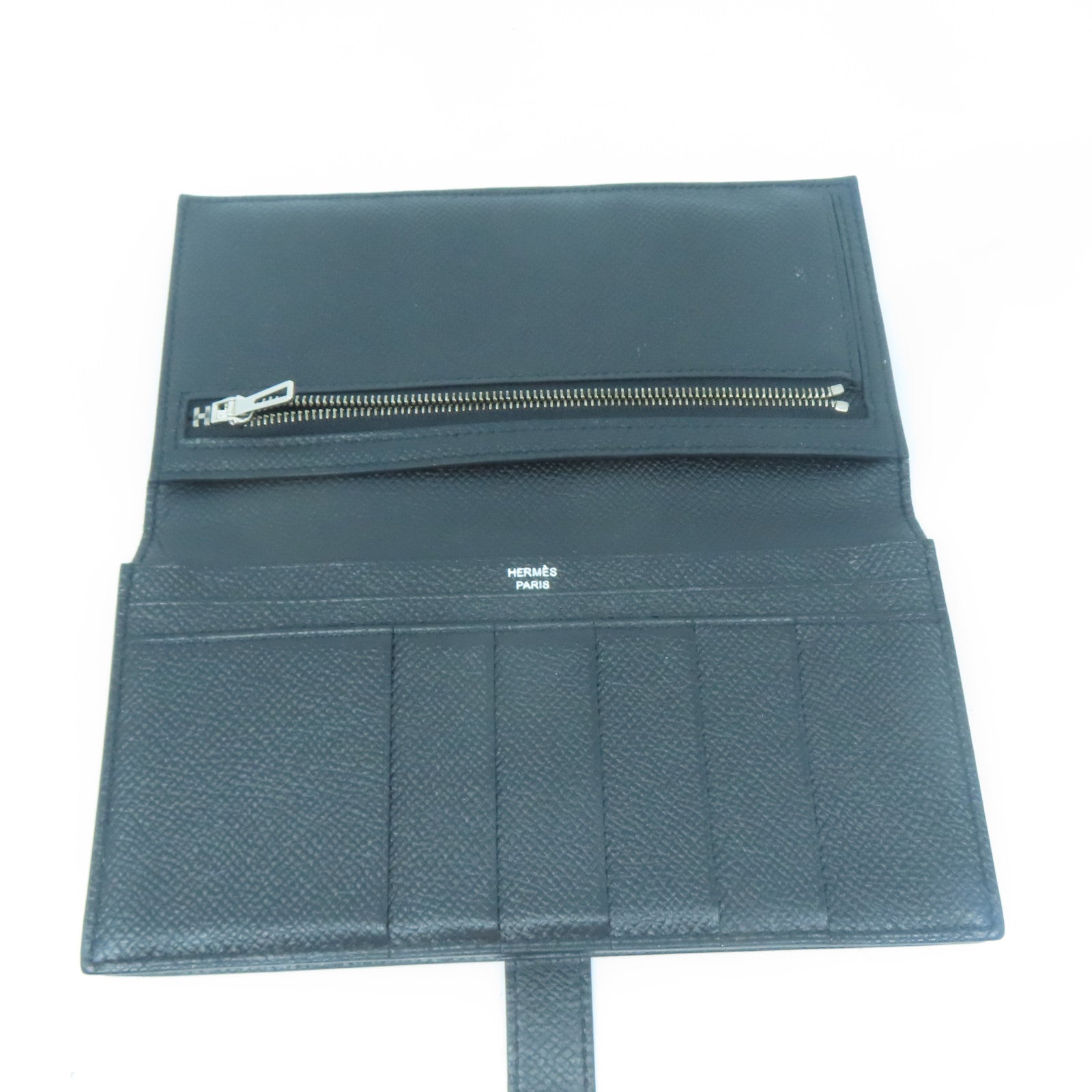 HERMES 【清倉大減價】Epsom皮革Bearn bi-fold銀扣長錢包經典黑色