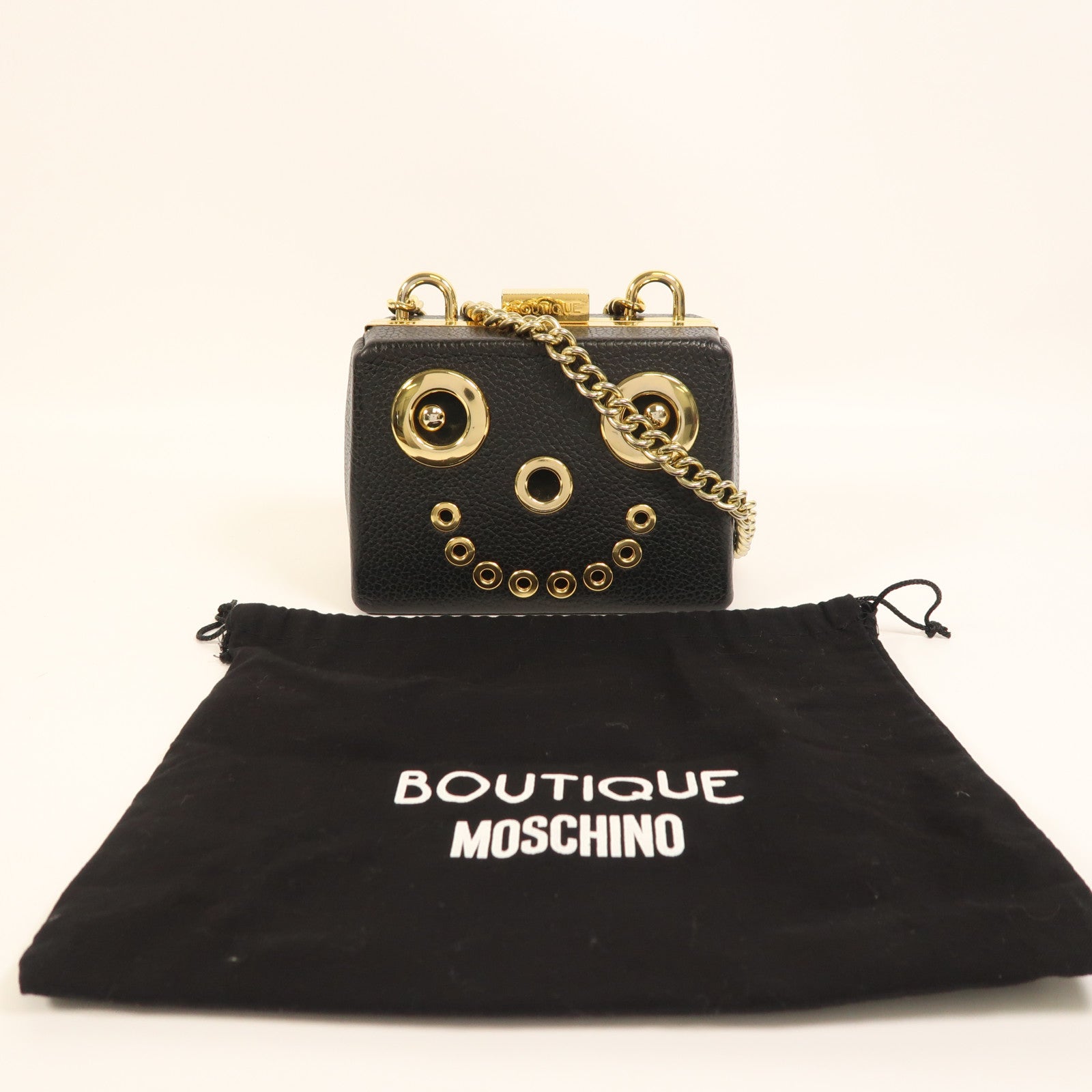 MOSCHINO 牛皮皮革Chain Shoulder金扣鏈帶肩背袋