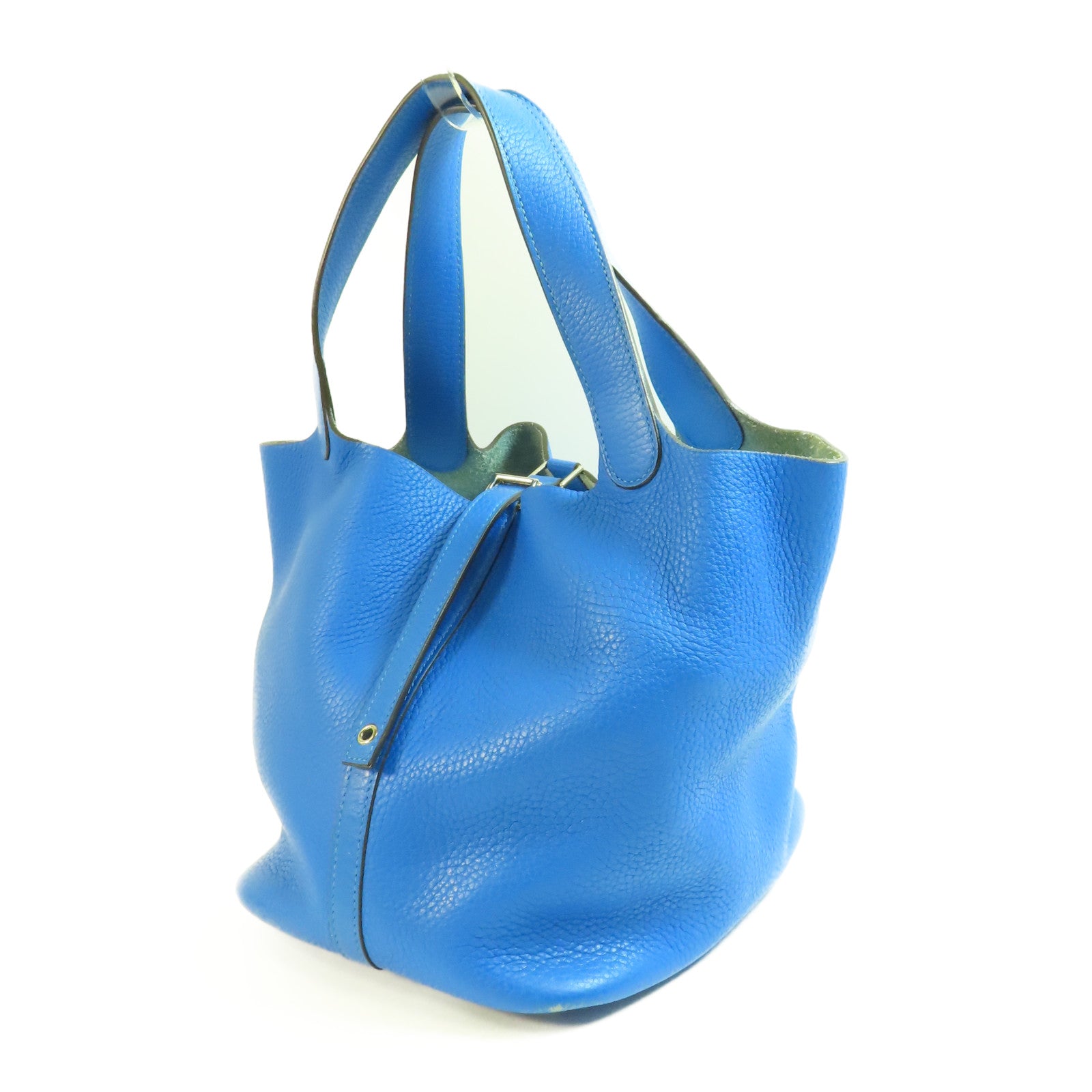 HERMES PHW Picotin MM Handbag Tote Clemence Leather Bleu Hydra