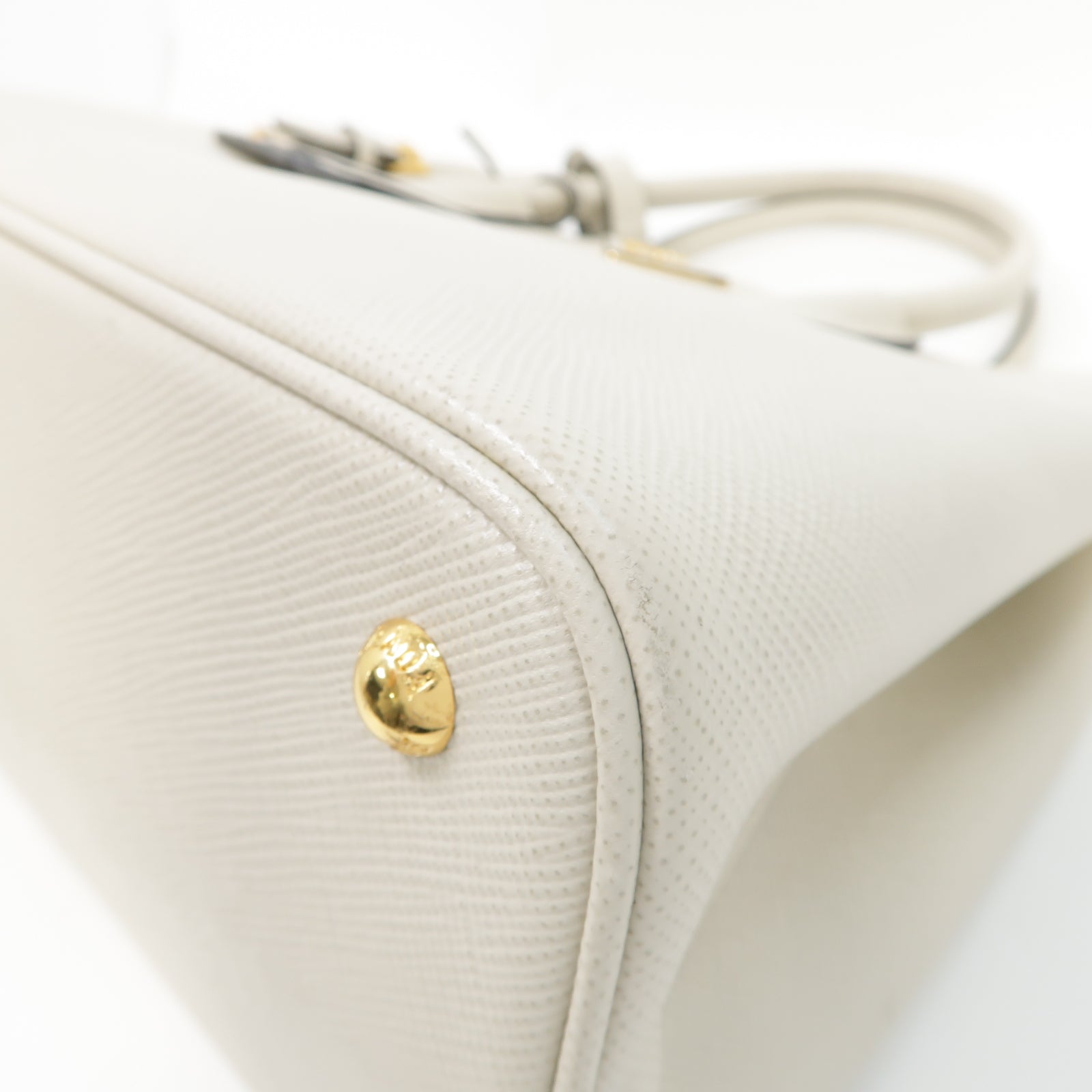 PRADA 牛皮皮革2 Way Tote Bag金扣手挽肩背兩用袋白色