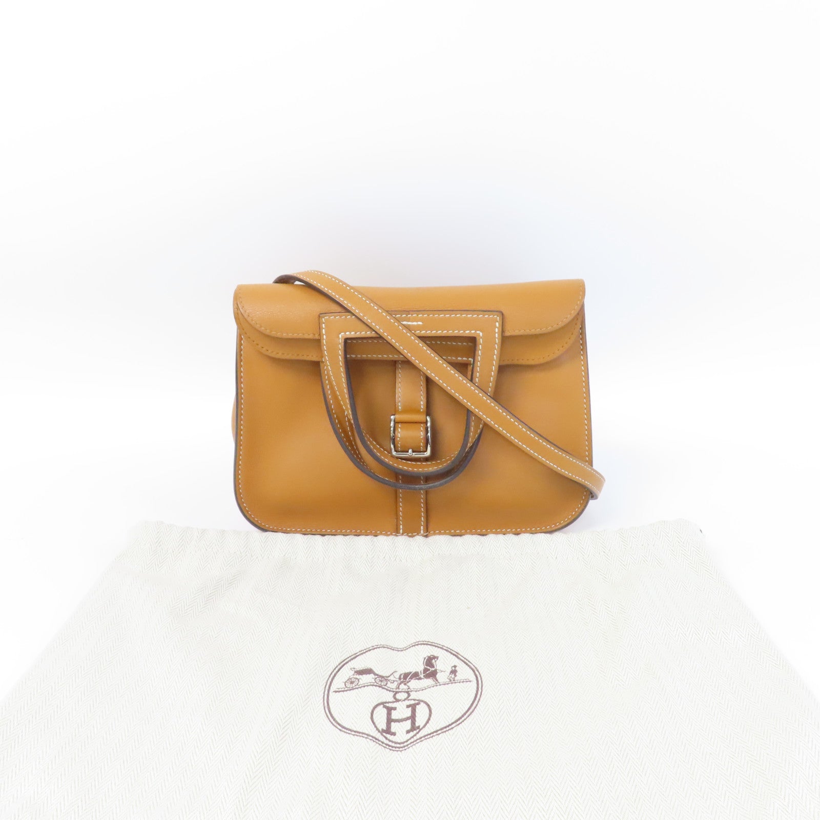 HERMES Swift皮革Mini Halzan銀扣手挽肩背兩用袋Gold/啡色