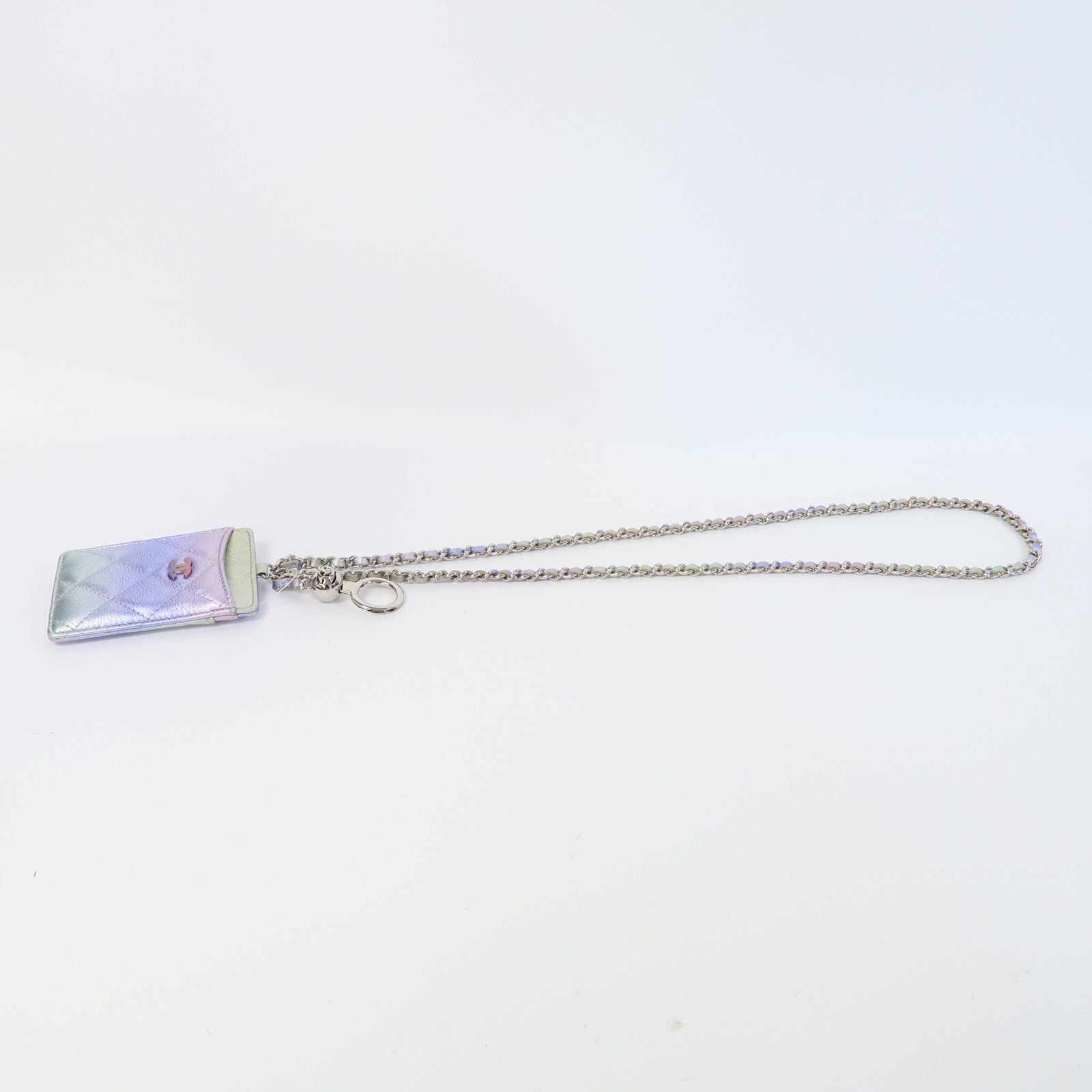 CHANEL 菱格牛皮皮革Card Case銀扣卡片套紫色/綠色