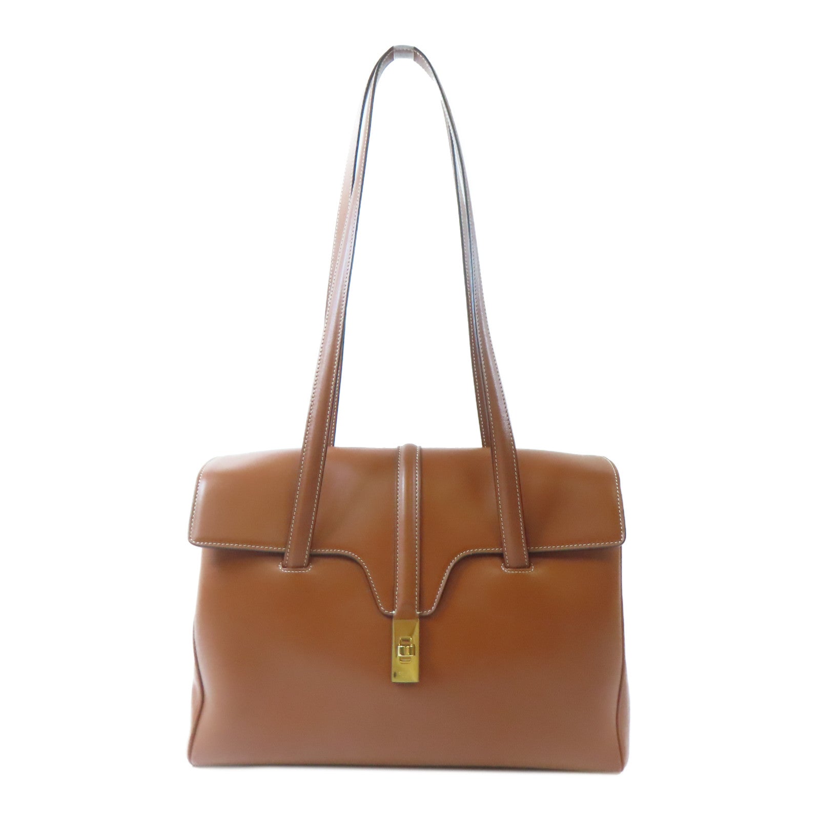 CELINE 牛皮皮革Soft 16 Small金扣肩背袋啡色