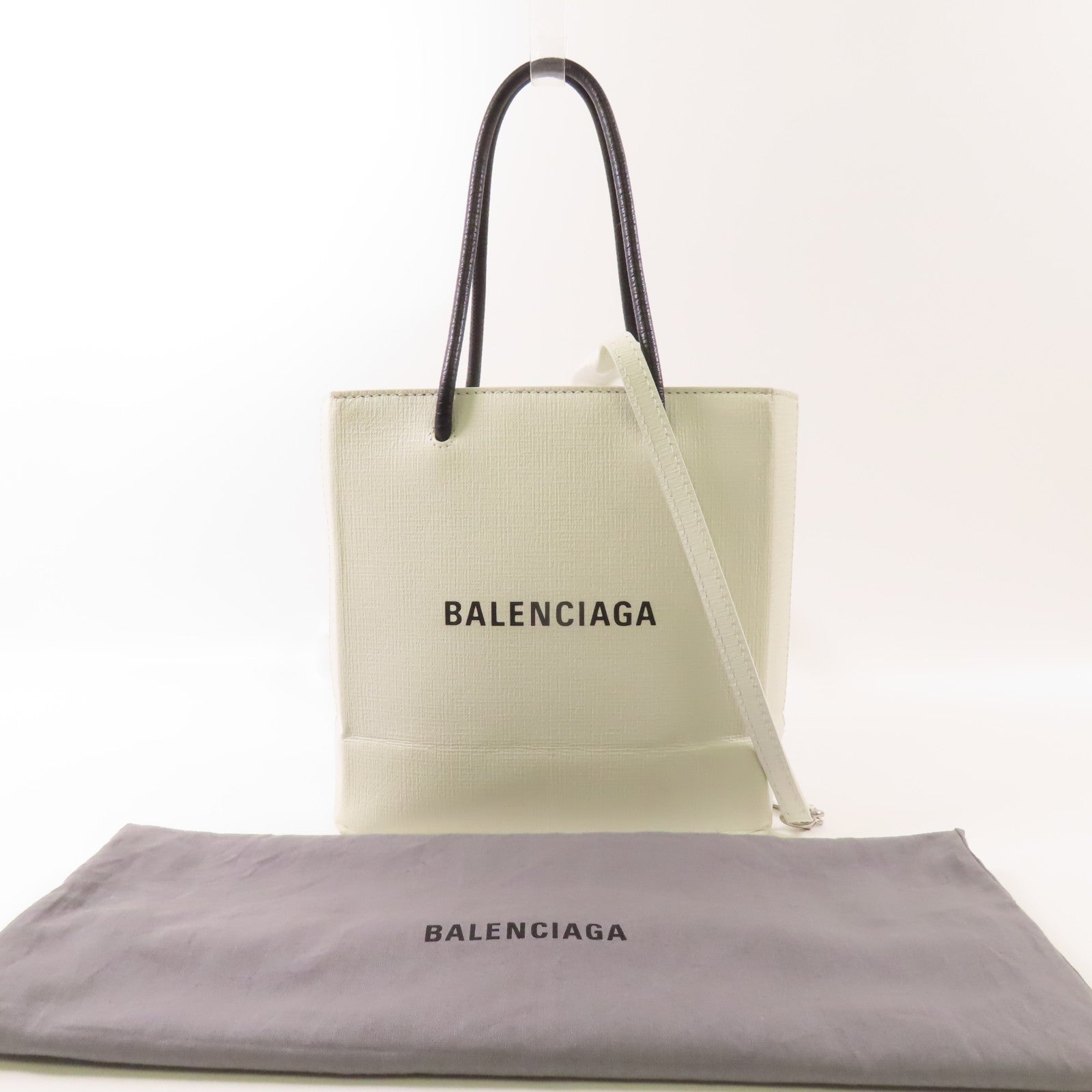 BALENCIAGA SHW Shopping Tote XXS 2 Way Shoulder Bag 597858 Leather White