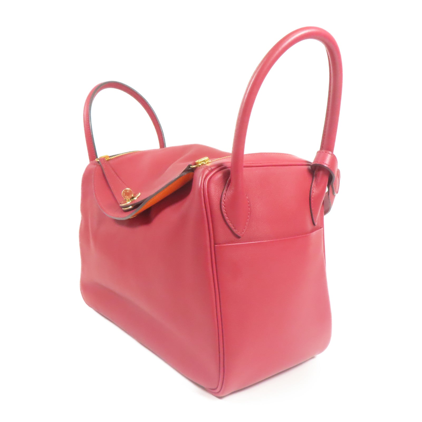 HERMES GHW Lindy 30 2 Way Shoulder Bag Veau Swift Leather Rouge Piment Red