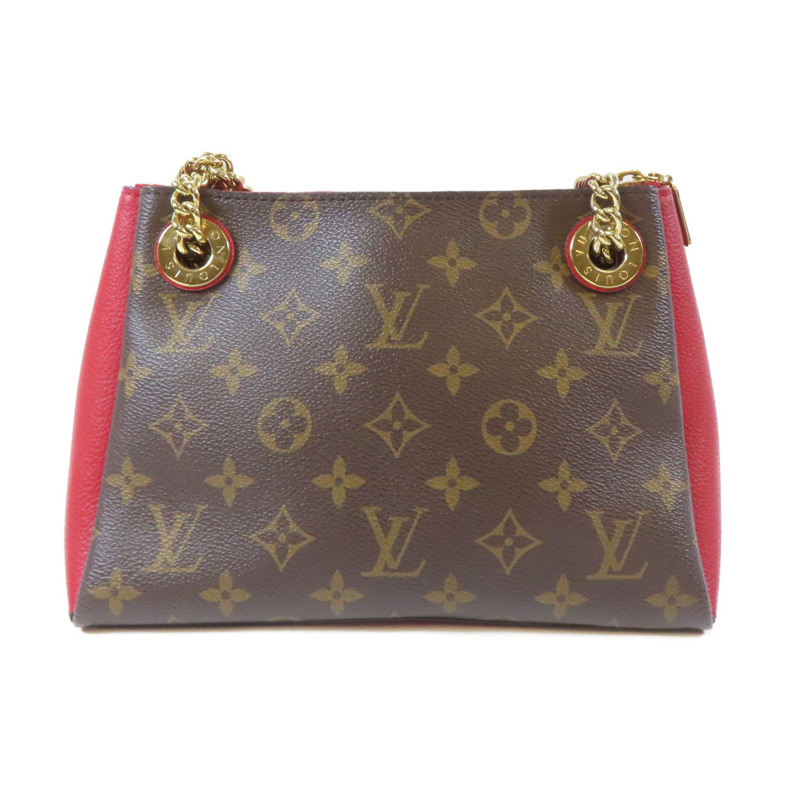 LOUIS VUITTON 【清倉大減價】Monogram Surene BB金扣肩背袋啡色/紅色