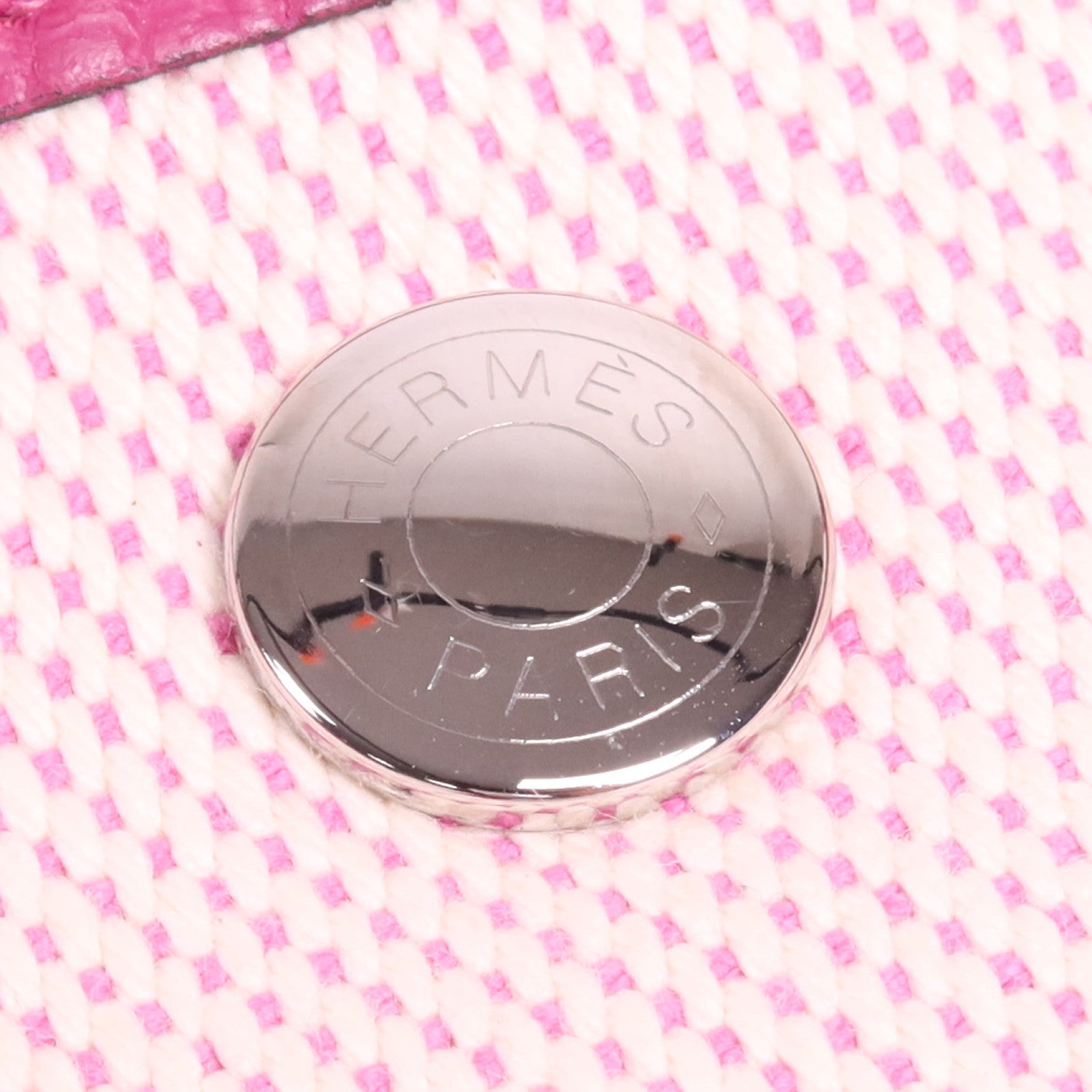 HERMES 帆布/皮革Garden Party PM銀扣手挽袋Rose Pourpre