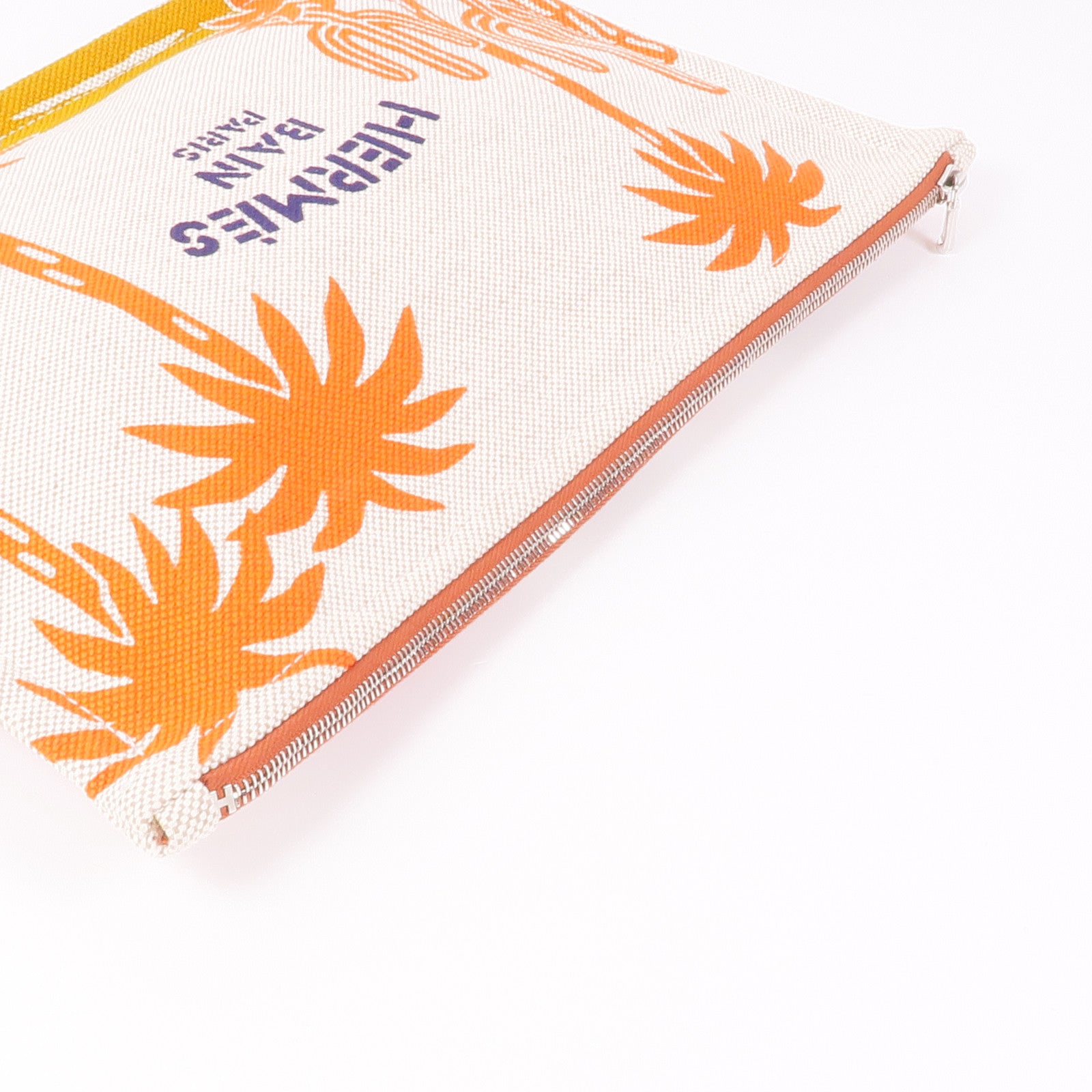 HERMES 帆布Le Bel Oasis Case銀扣手拿包