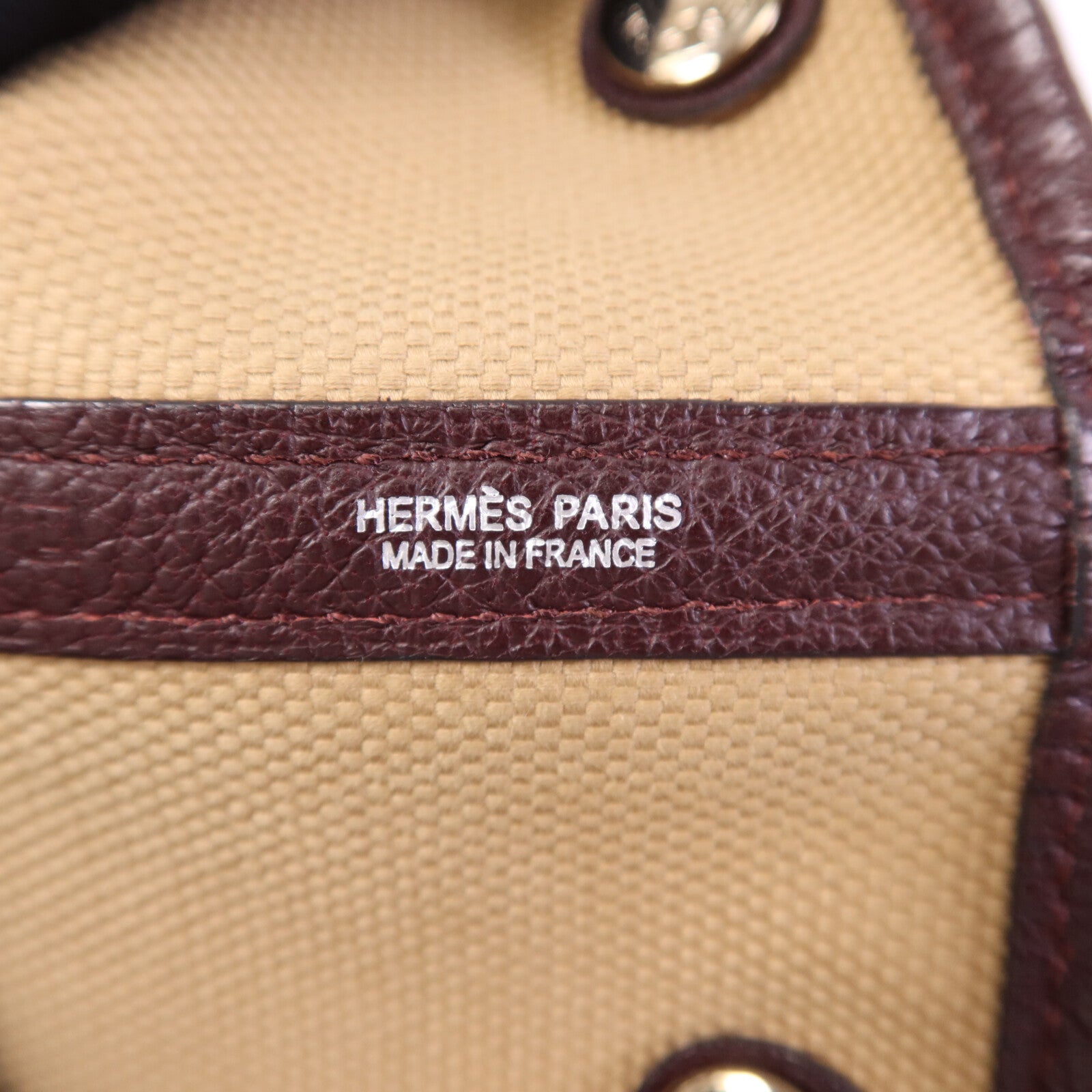 HERMES Wool Fabric/Negonda皮革Garden Party PM銀扣手挽袋Burgundy