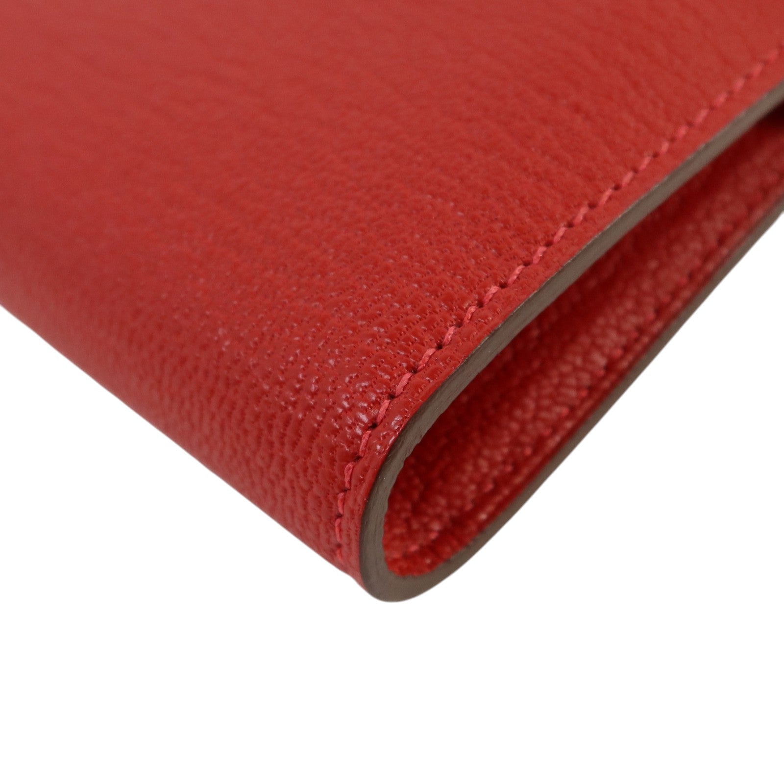 HERMES Chevre皮革Kelly Wallet銀扣長錢包Rouge Vif