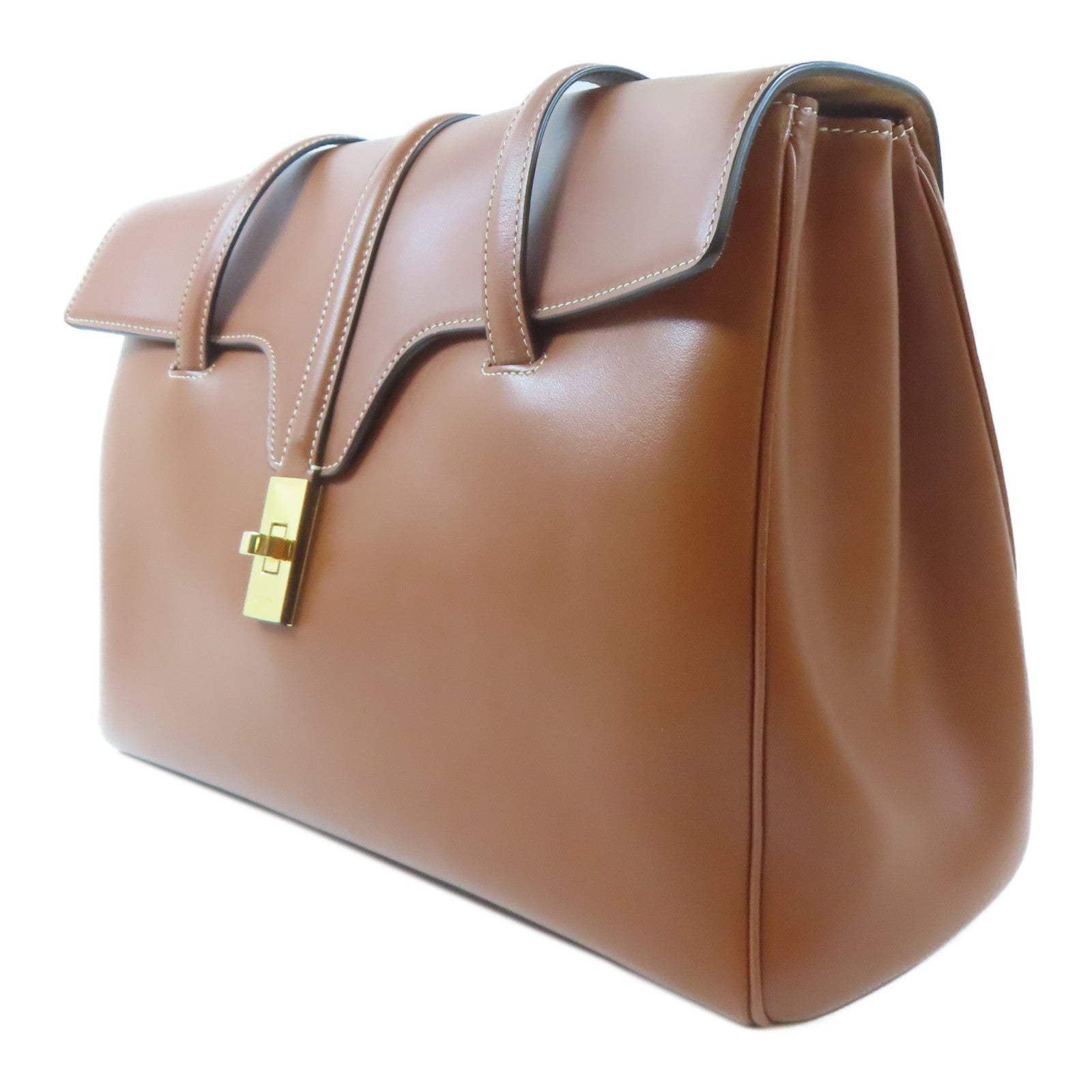 CELINE 牛皮皮革Soft 16 Small金扣肩背袋啡色