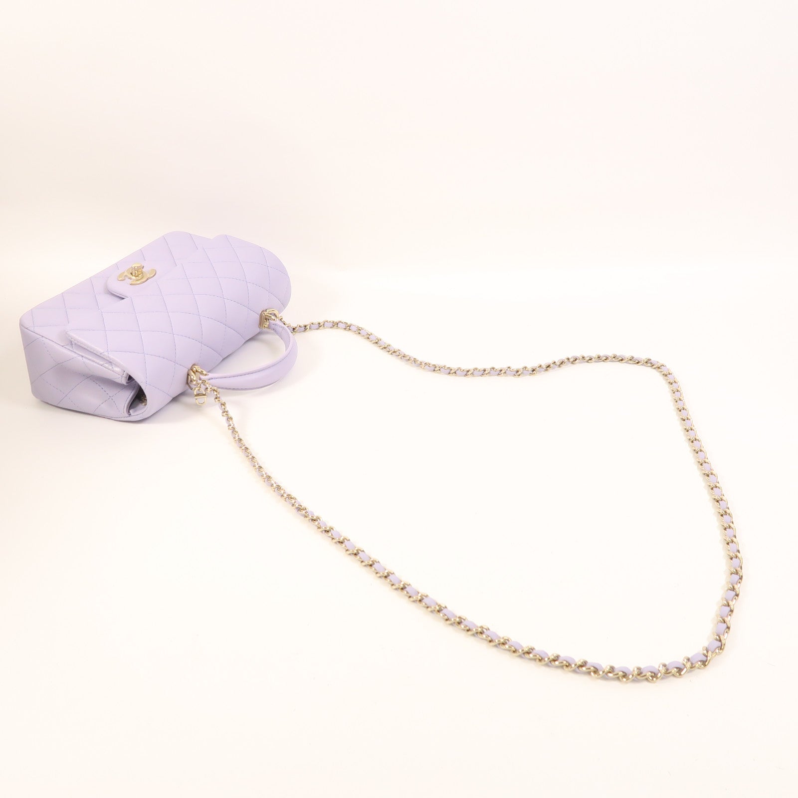 CHANEL 羊皮皮革Mini Flap Bag With Top Handle金扣手挽肩背兩用袋